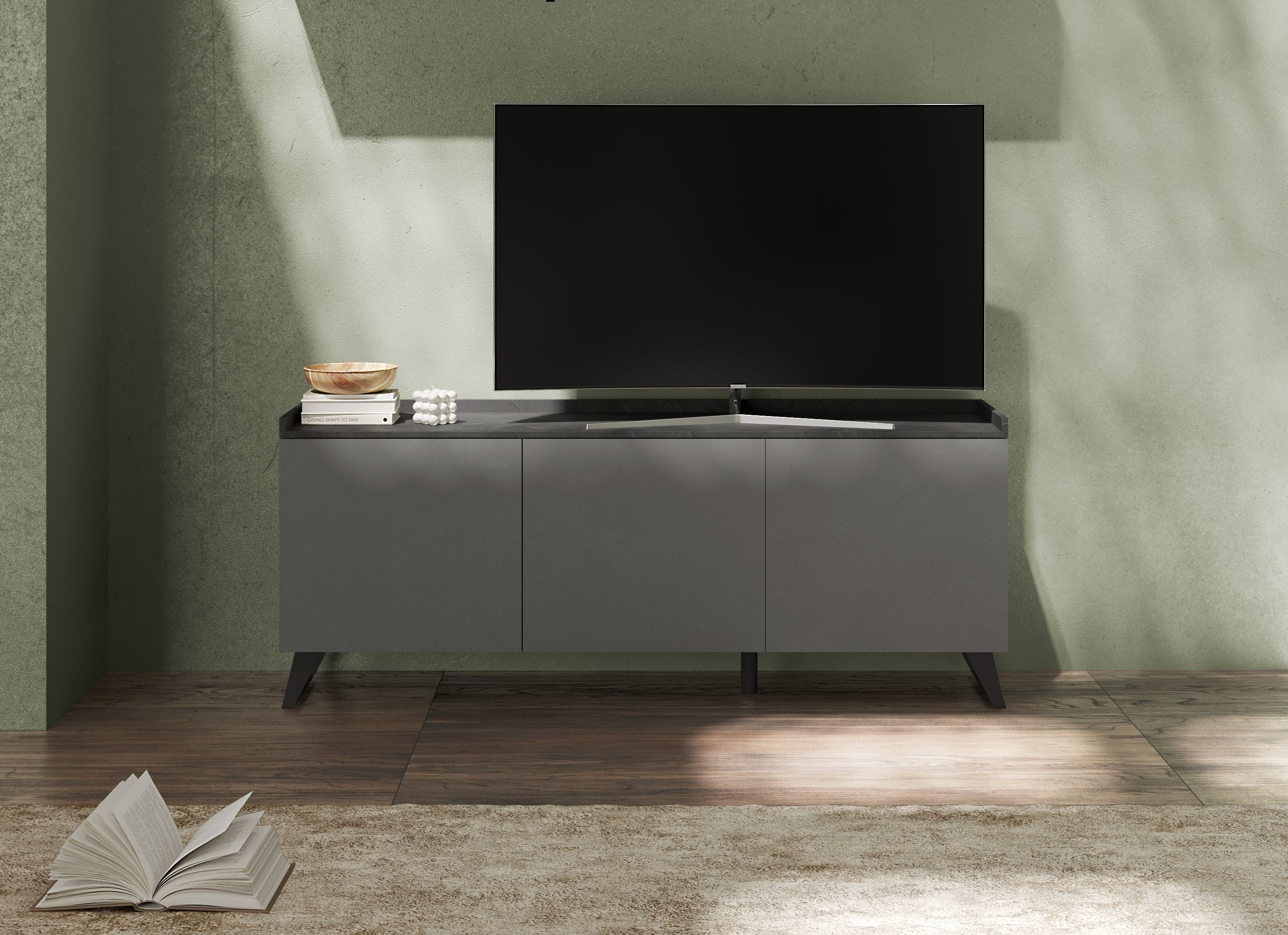 Home affaire Lowboard Tray, Breite 181 cm, TV-Bank mit 3 Türen, Top "Tablet", Push-to-open Funktion