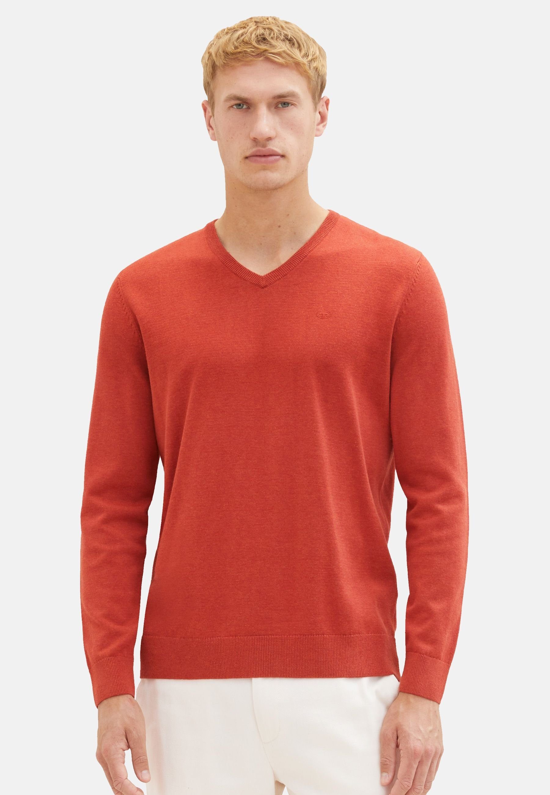 TOM TAILOR Sweatshirt Sweatshirt mit Pullover rot (1-tlg) Rippbündchen meliert