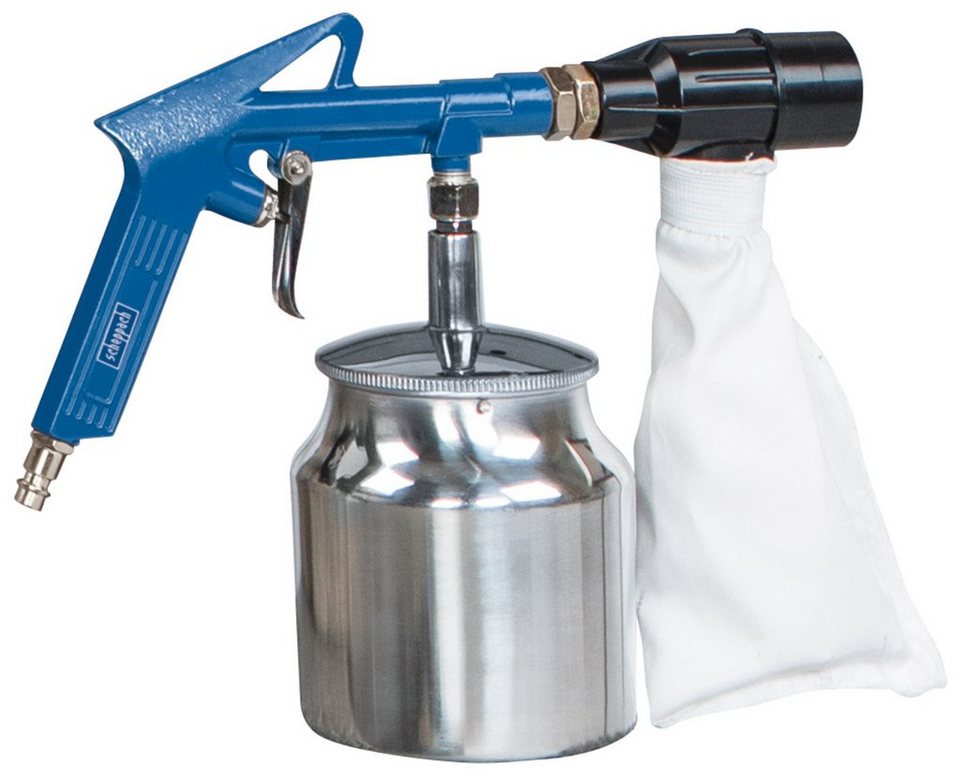 Scheppach Werkzeugset, 6-tlg., Druckluft-Meisselhammer, Überschüssiges  Strahlmittel wird zur Wiederverwendung im Auffangbeutel gesammelt