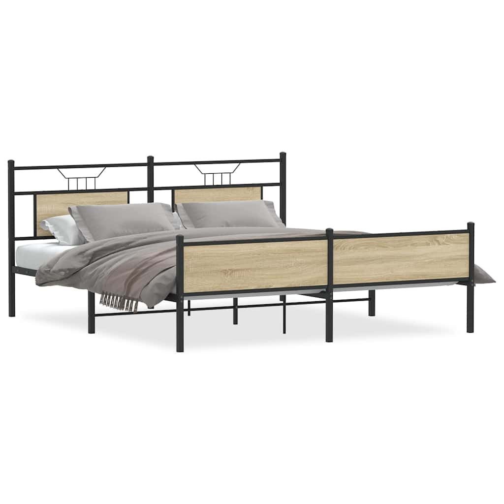 vidaXL Bett Metallbett ohne Matratze Sonoma-Eiche günstig online kaufen