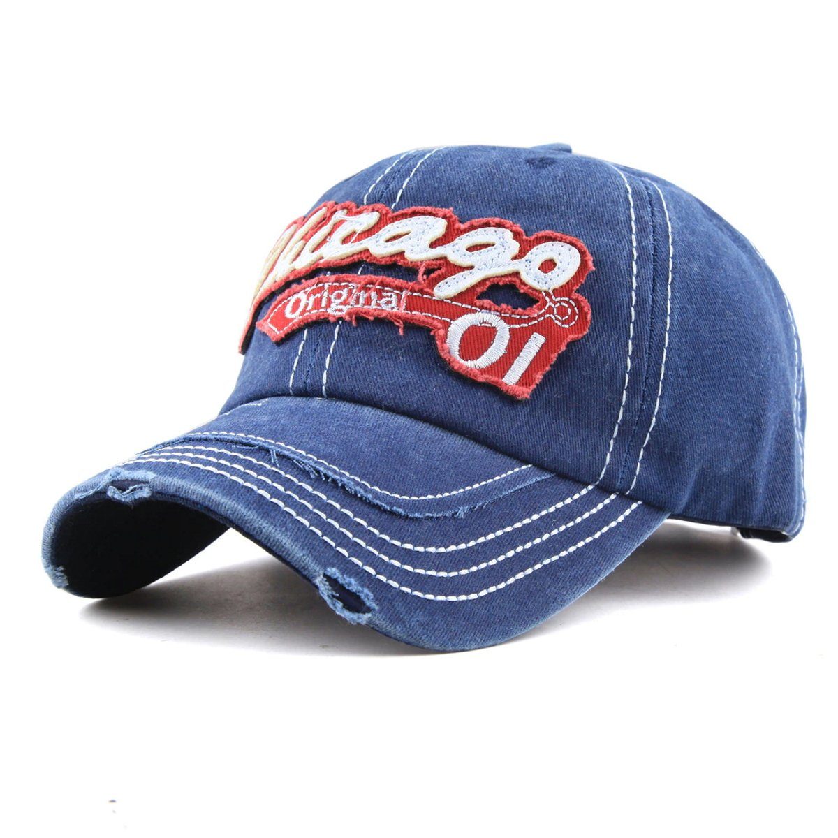 Sporty Cap Style Used Look Navy Washed Vintage Original Baseballcap Baseball Chicago Retro