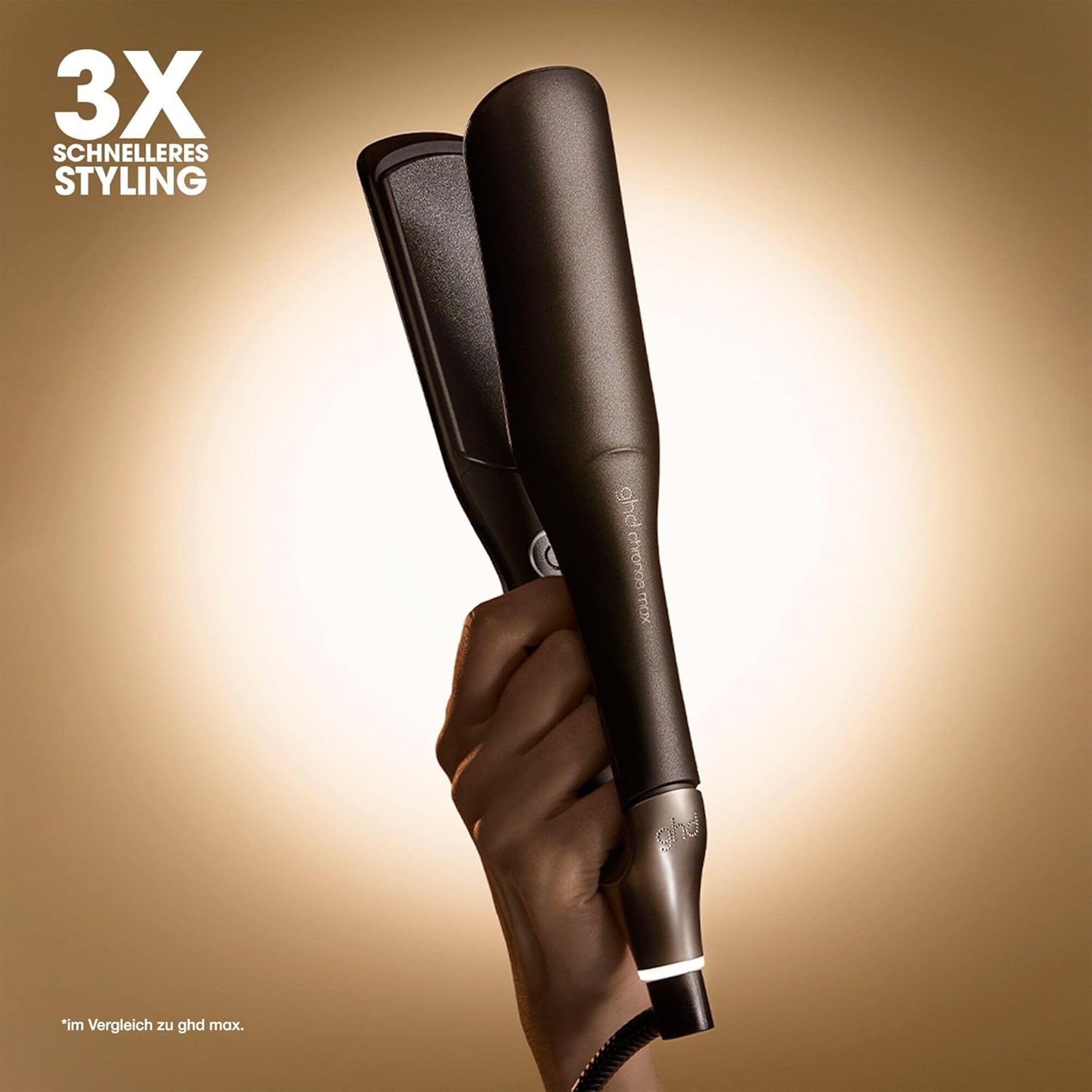GHD Glätteisen GHD Chronos Max Glätteisen mit breiten Platten schwarz Keramik, Universelle Spannung für weltweiten Einsatz