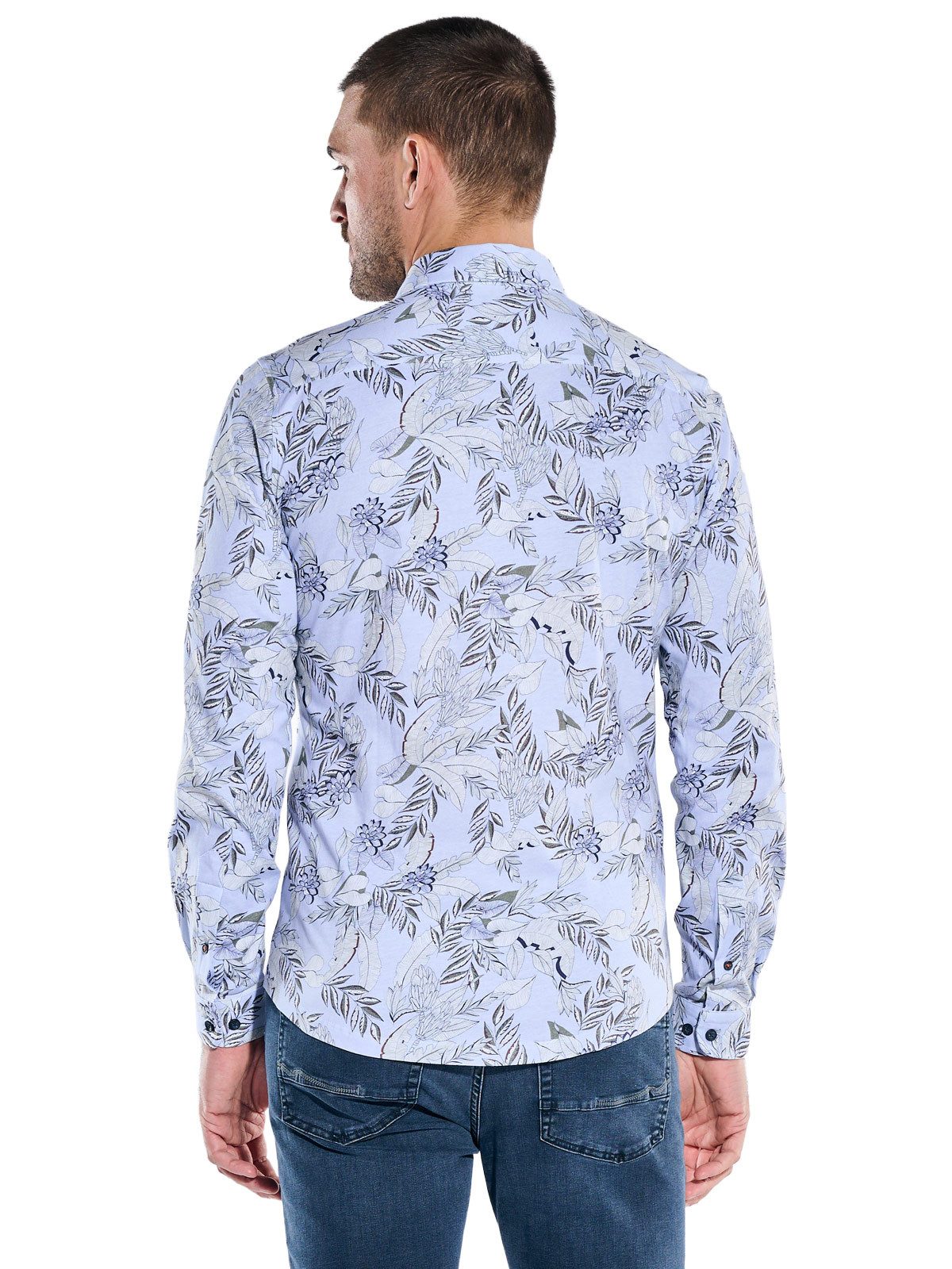 emilio adani Langarmhemd Herren Hemd mit All-Over-Druck, Hellblau