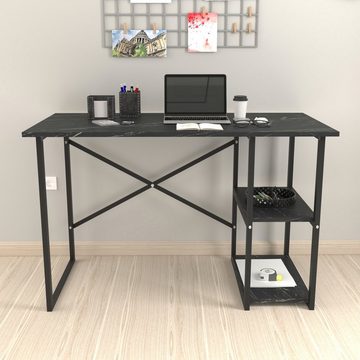 en.casa Schreibtisch, »Nittedal« Computertisch mit Regal 75x120x60cm Marmor-Optik Schwarz
