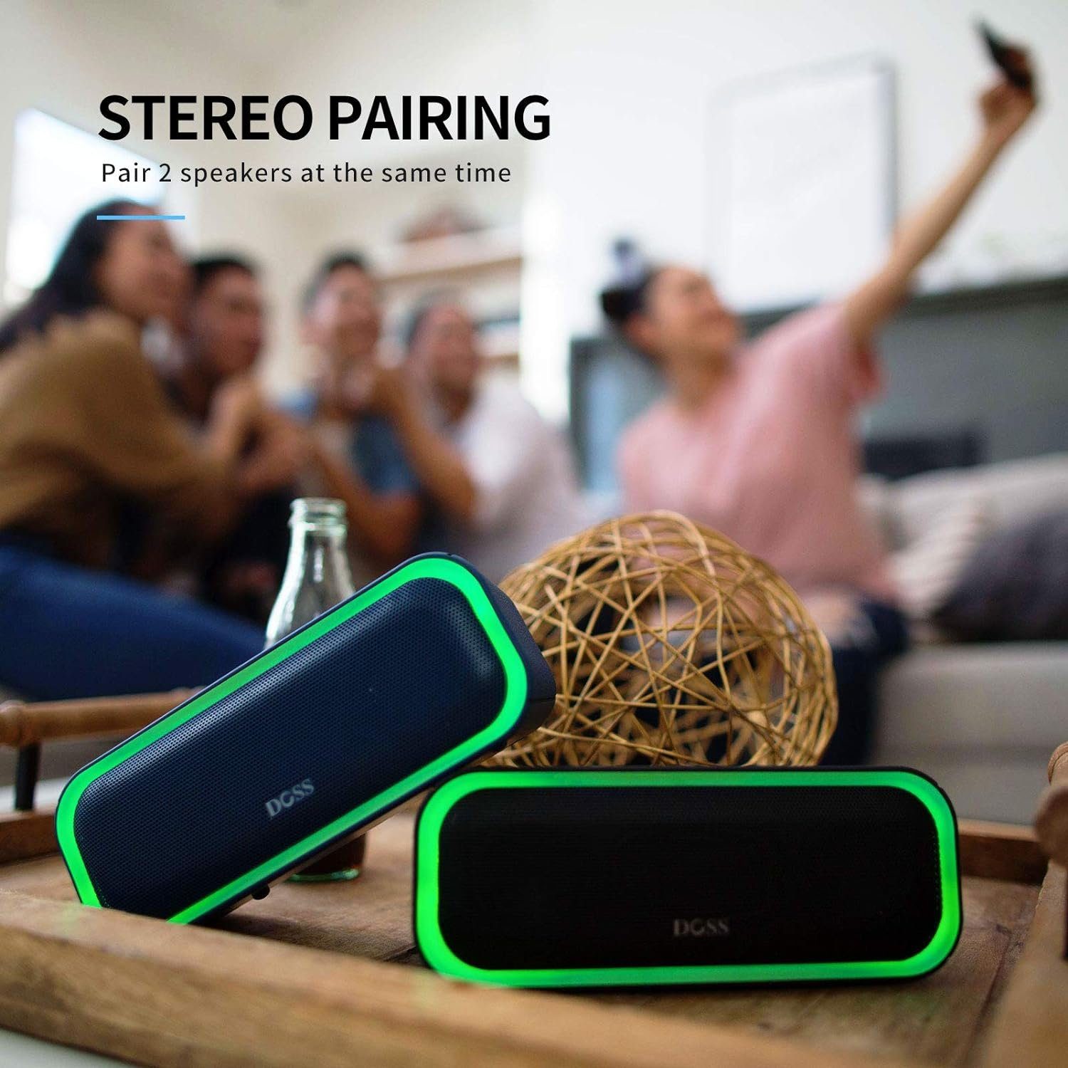 Stereo Stereokopplung) (Bluetooth, 20W, 20h Bluetooth-Lautsprecher DOSS 20 Wasserdicht, IPX6 Mehrfarbige W, Lichter, Akku,