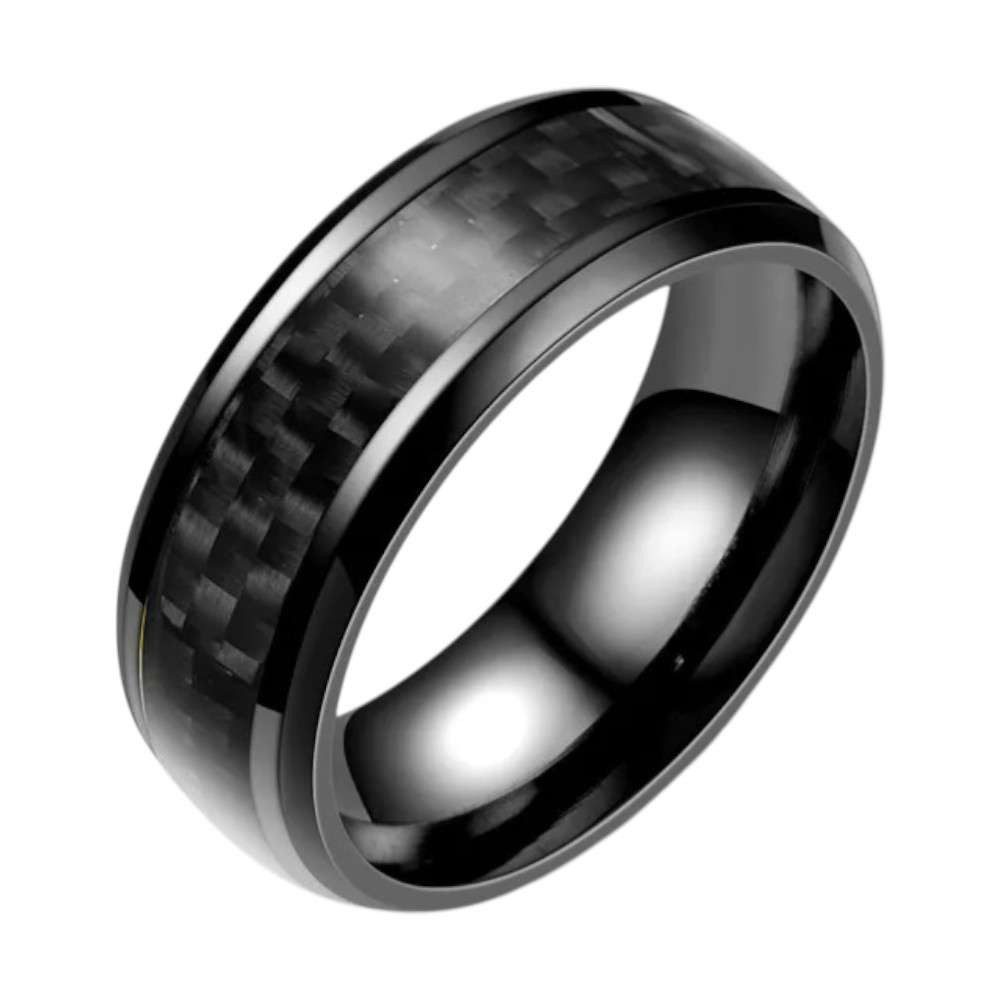 Taffstyle Fingerring Herren Damen Edelstahl Ring Facettenschliff Carbon Inlay schräge Kante (Markanter Edelstahlring mit Carbon Inlay und Glanzoptik 8mm)