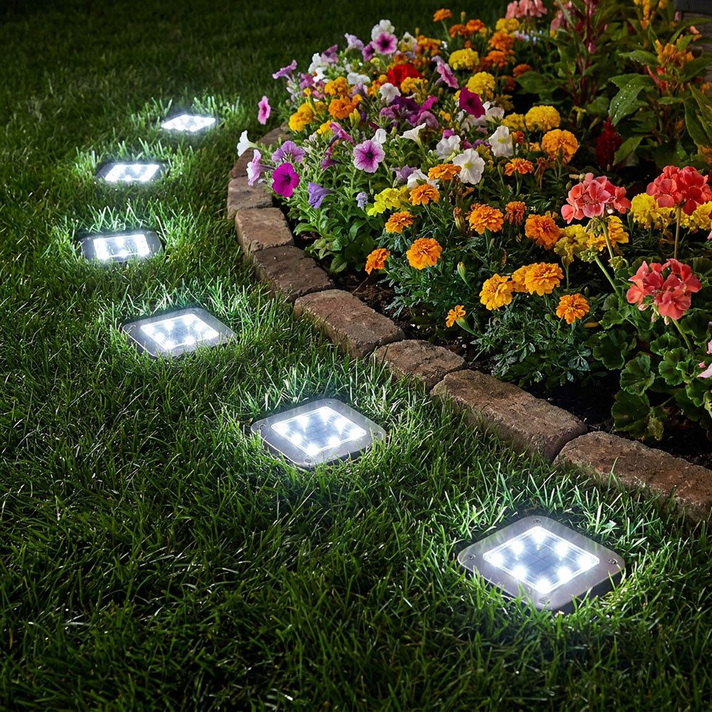 GLOBO LIGHTING LED Solarleuchte, LED-Leuchtmittel fest verbaut, Kaltweiß, Tageslichtweiß, 6x Solarlampe Solarleuchte Bodenleuchte LED Außen Wegeleuchte