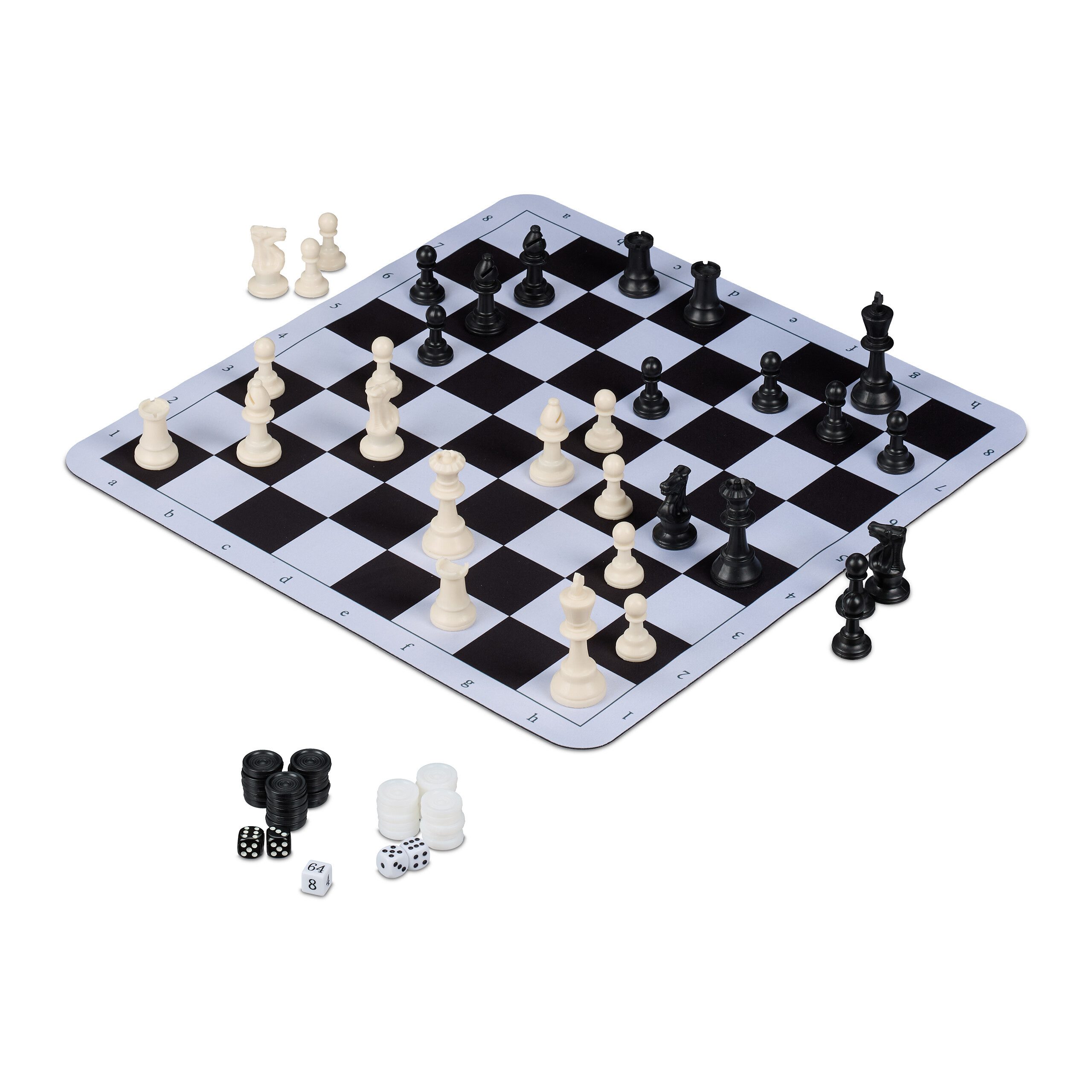 relaxdays Spiel 3 in 1 Schachspiel Backgammon Dame, Strategiespiel, schwarz