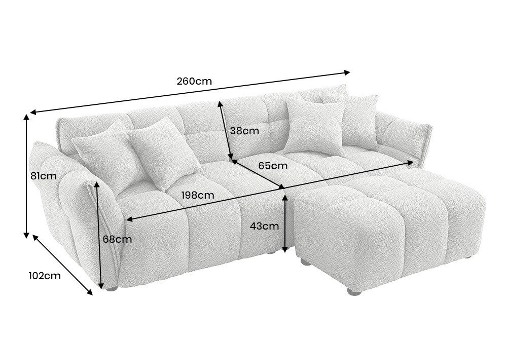 riess-ambiente 3-Sitzer CLOUD 260cm grau · XXL Couch mit Boucléstoff-Bezug und 4 Zierkissen, Einzelartikel 1 Teile, Bigsofa im Modern Design - ideal für Wohn- und Esszimmer oder TV-Ecke