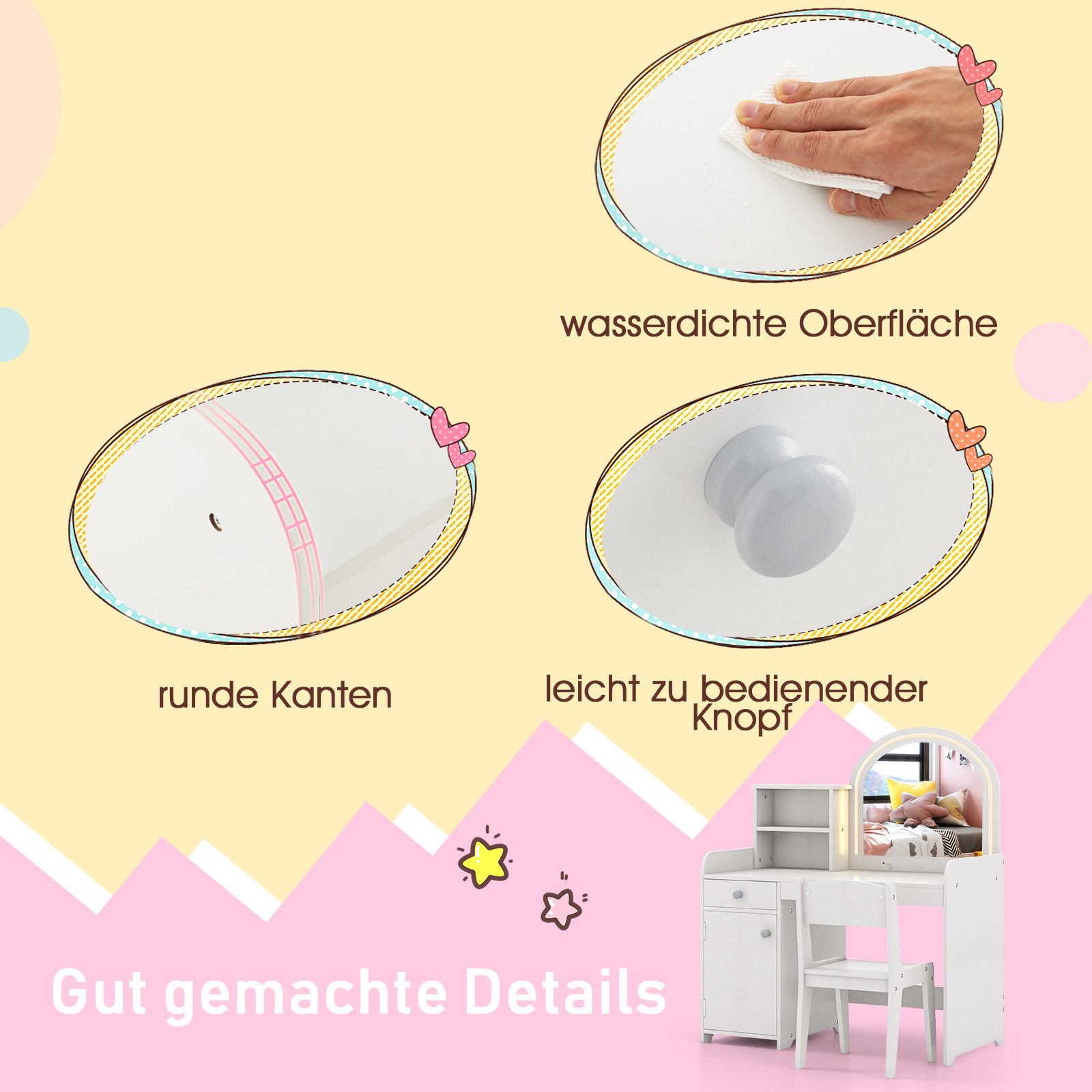 KOMFOTTEU Schminktisch, mit Stuhl, Spiegel & günstig online kaufen