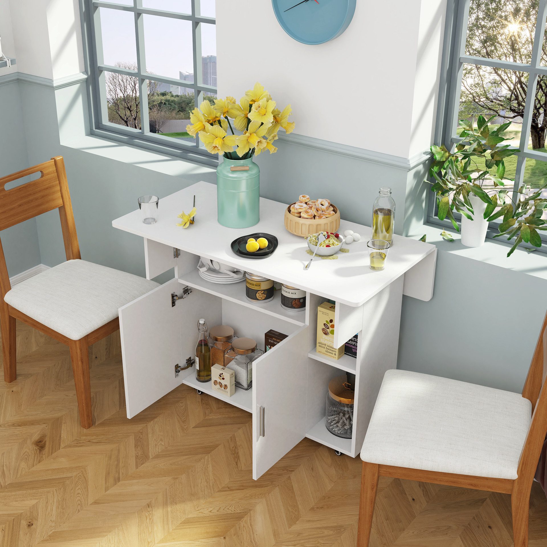 JEOBEST Esstisch Klappbarer Esstisch mit Ablage und Rollen, MDF, (Küchentisch, 1-St., Esstisch für 6 Personen) für Esszimmer und Küche – Bild 2 von 5