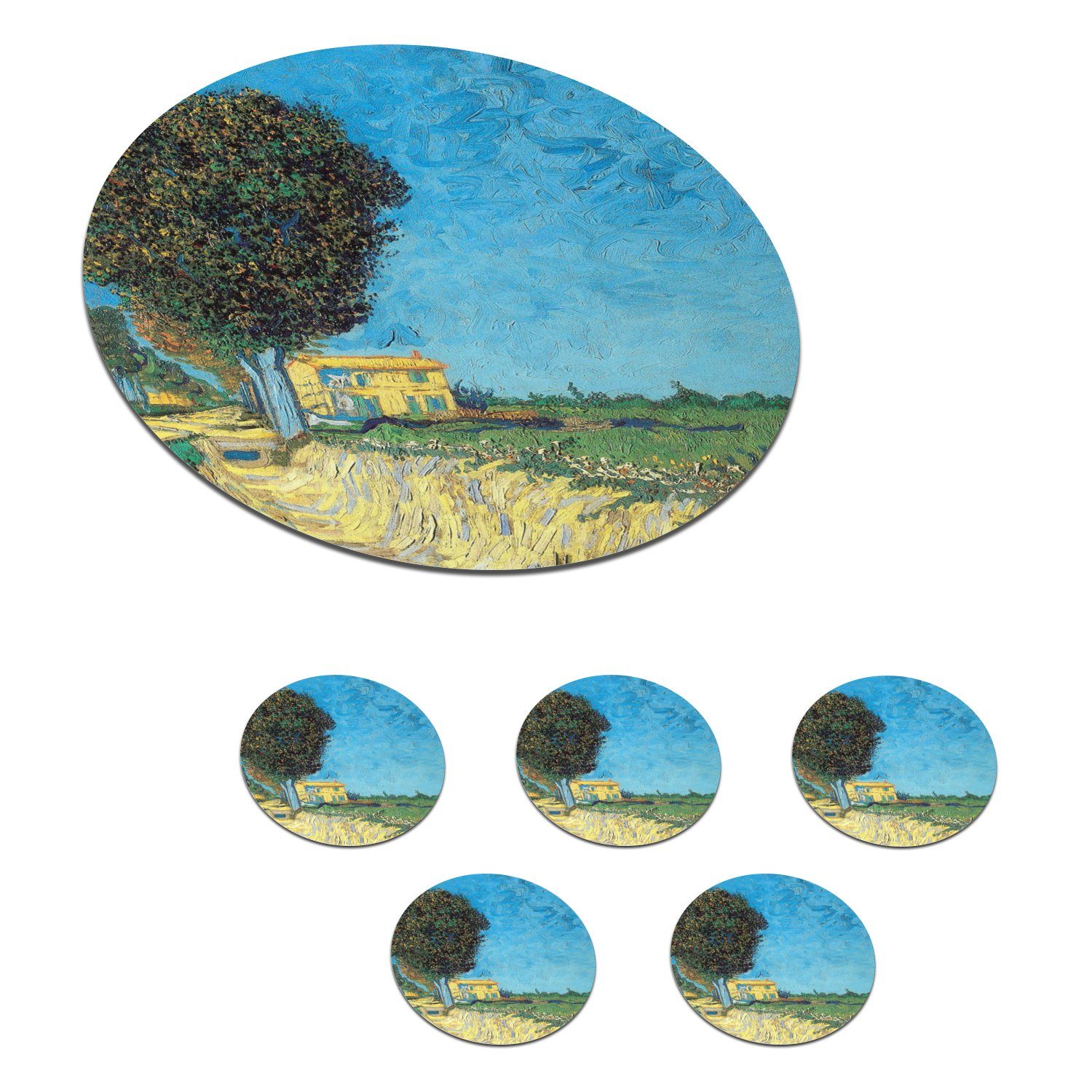 MuchoWow Glasuntersetzer Die Allee bei Arles - Vincent van Gogh, Zubehör für Gläser, 6-tlg., Getränkeuntersetzer, Tassenuntersetzer, Korkuntersetzer, Tasse, Becher