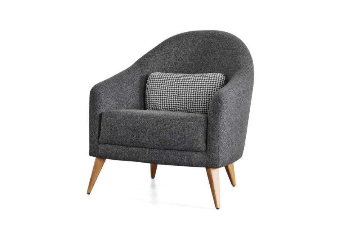 Sessel Grauer Designer-Sessel aus Textil mit Holzfüßen