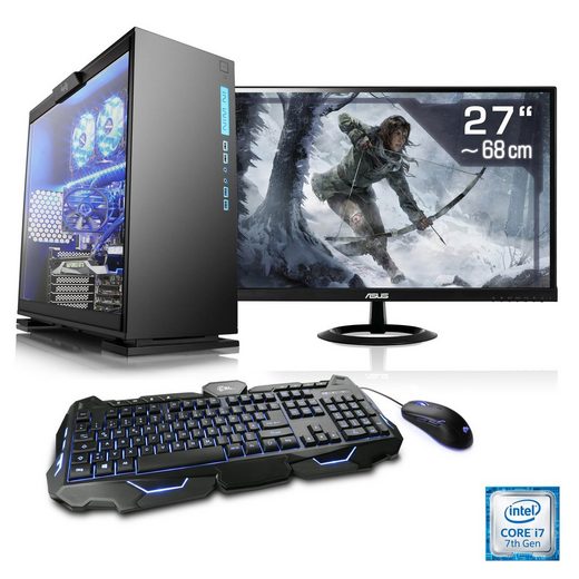 CSL Gaming PC Set i77700 GeForce GTX 1070 16 GB RAM 27" TFT »Speed T7787 Windows 10