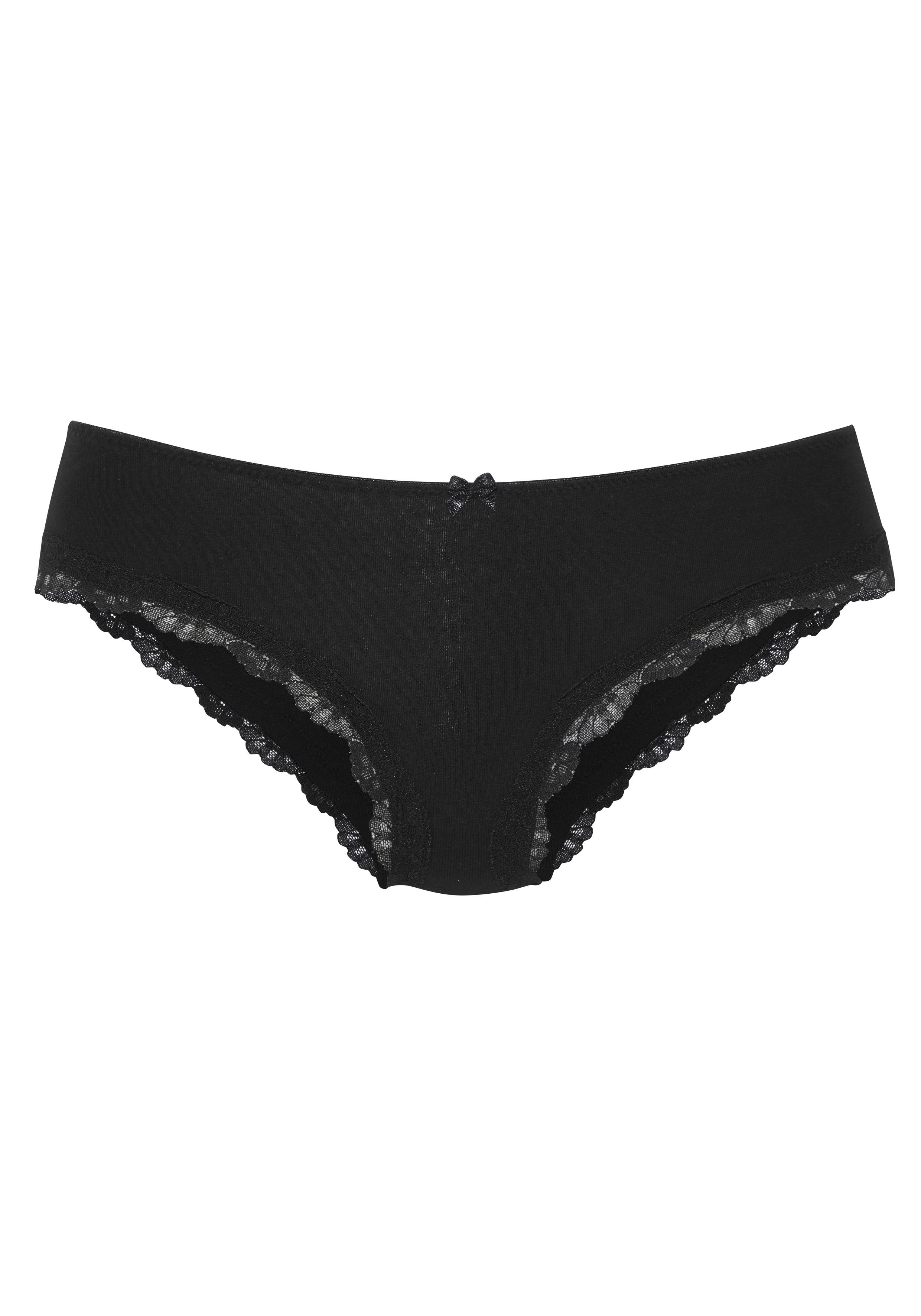 LASCANA Slip (3er-Pack) aus elastischer Baumwolle mit zarter Spitze