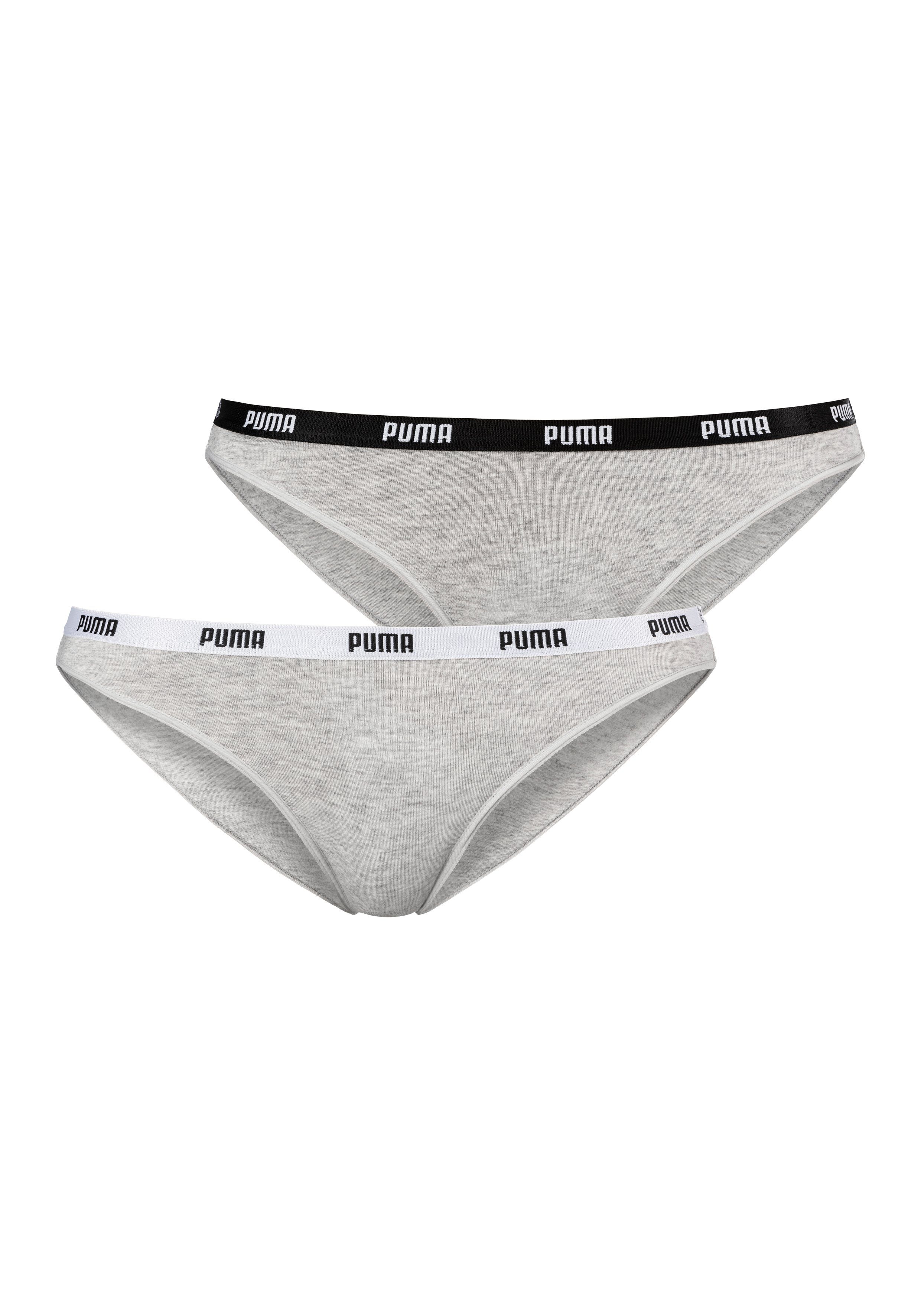 PUMA Bikinislip Iconic (Packung, 2-St) mit schmalem Logo-Webbündchen grau-meliert