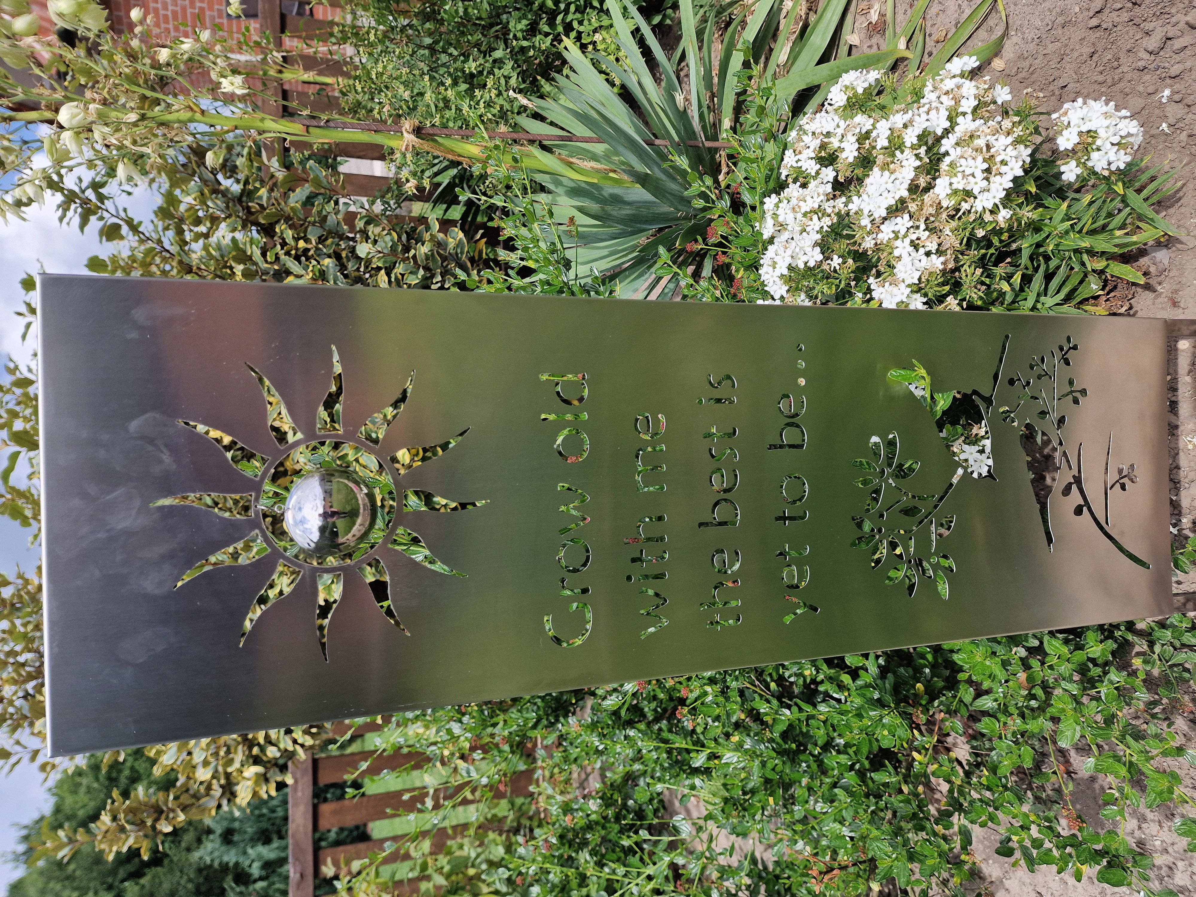 Jürgen Bocker - Gartenambiente Gartenstecker Schild "Gemeinsam alt werden" 120cm Tafel englisch