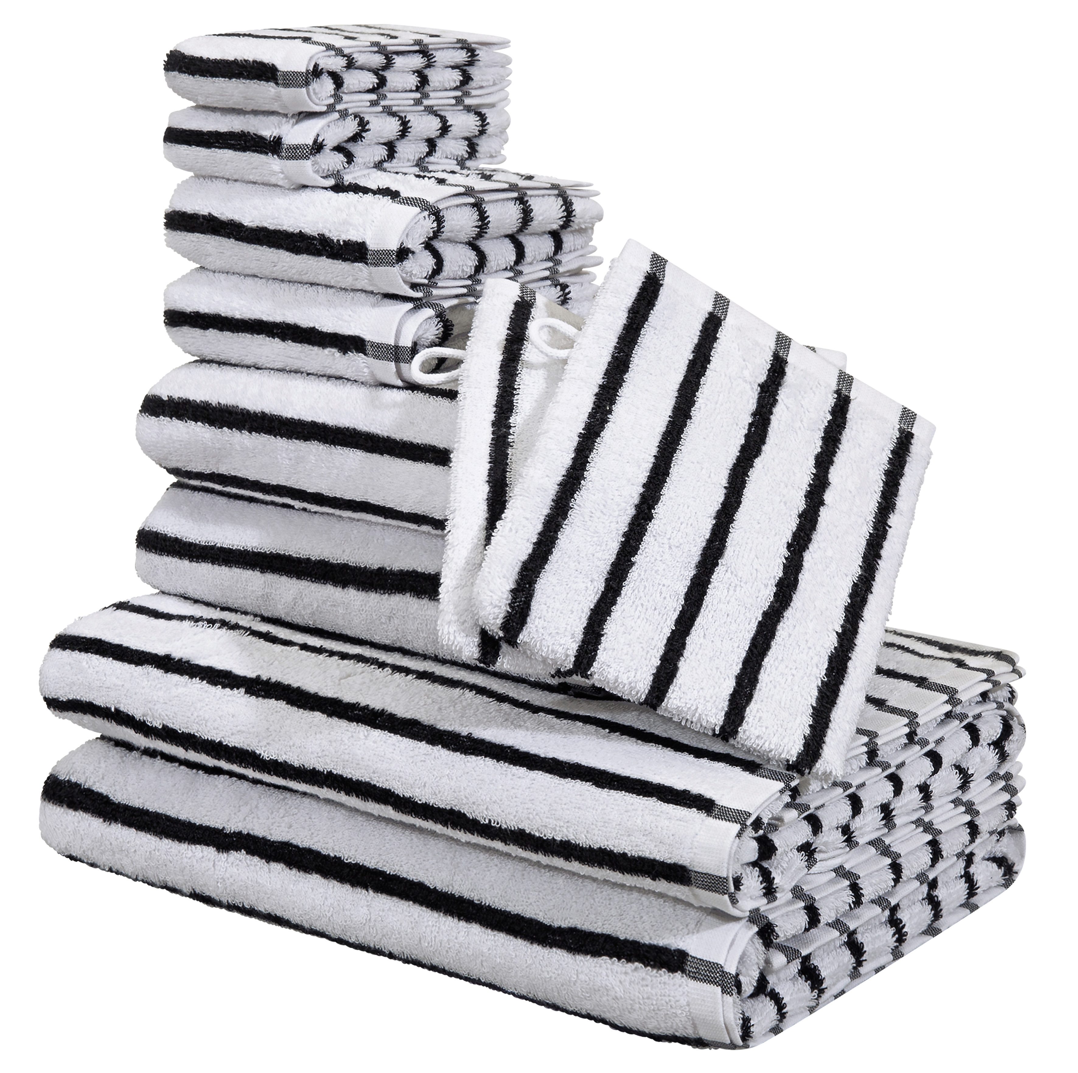 OTTO home Handtuch Set Jannika, Duschtücher, Handtücher, Gästetücher, Seiftücher, Waschlappen, Frottier (10-St), Handtücher mit Streifen, 100% Baumwolle, weich, umfangreiches Set