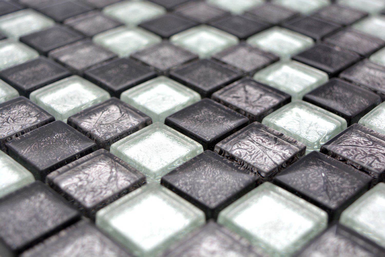 Mosani Mosaikfliesen Mosaikfliese Glasmosaik silber Metall Struktur schwarz Optik grau