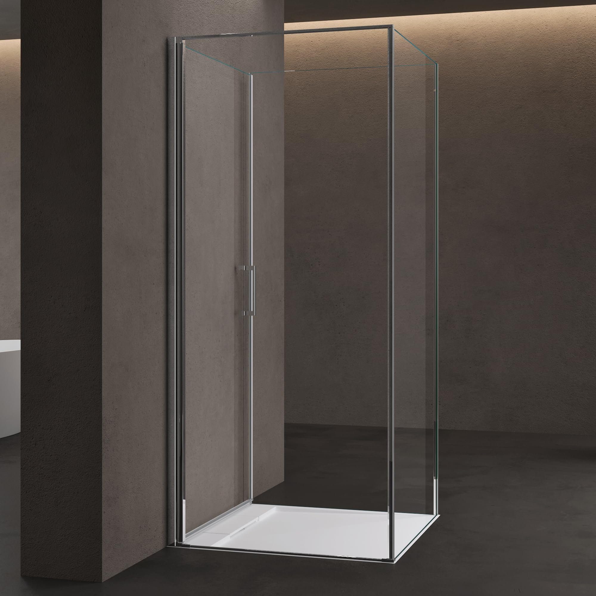 doporro Grossraumdusche Duschkabine 90x90cm U-Form 8mm ESG mit Nano-Beschichtung Rav36UK, BxT: 70x75 cm, Einscheibensicherheitsglas, Hebe-und Senkmechanismus, 15mm Verstellbereich