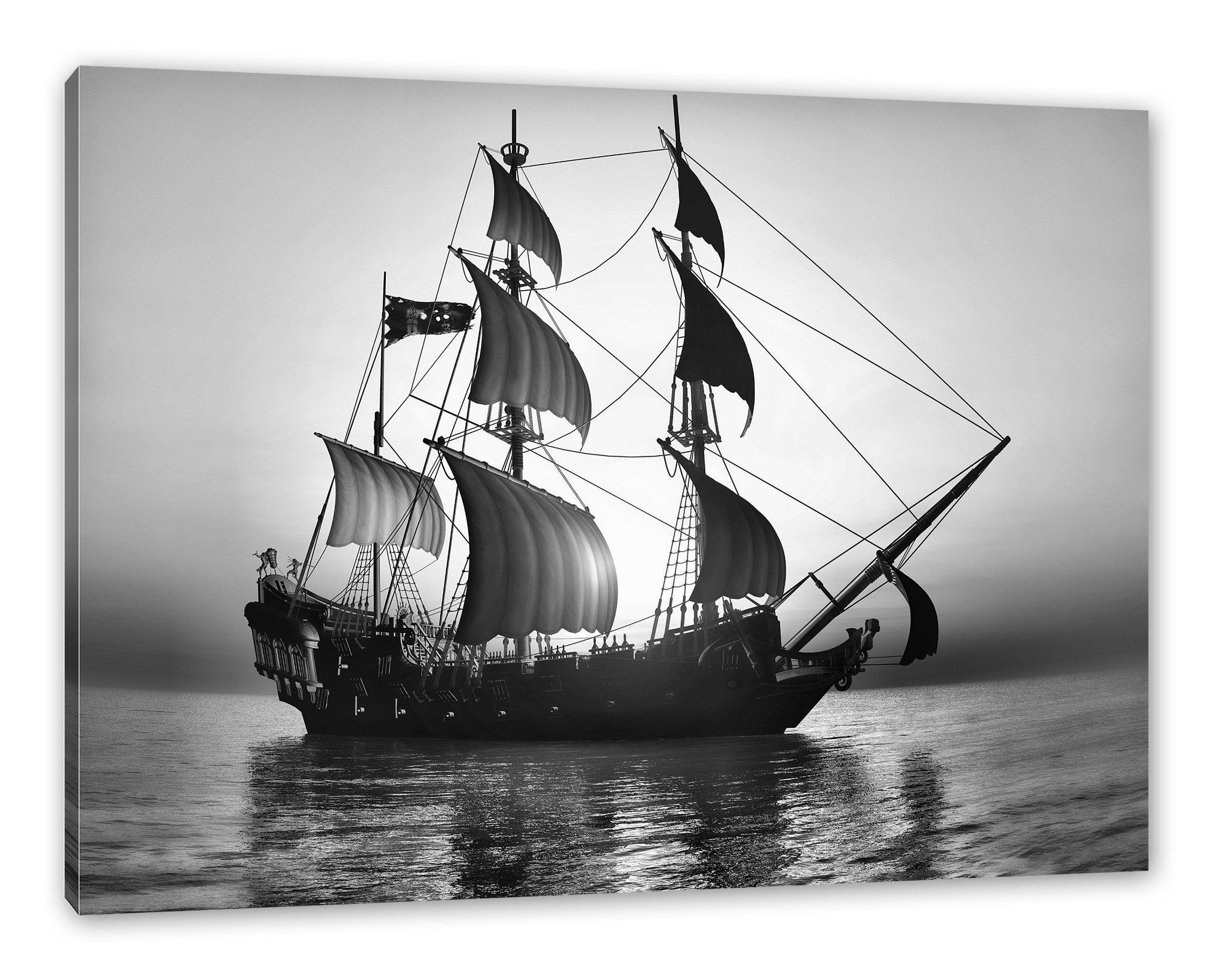 Zackenaufhänger (1 Altes Pixxprint bespannt, fertig Leinwandbild St), Segelschiff inkl. Segelschiff, Leinwandbild Altes
