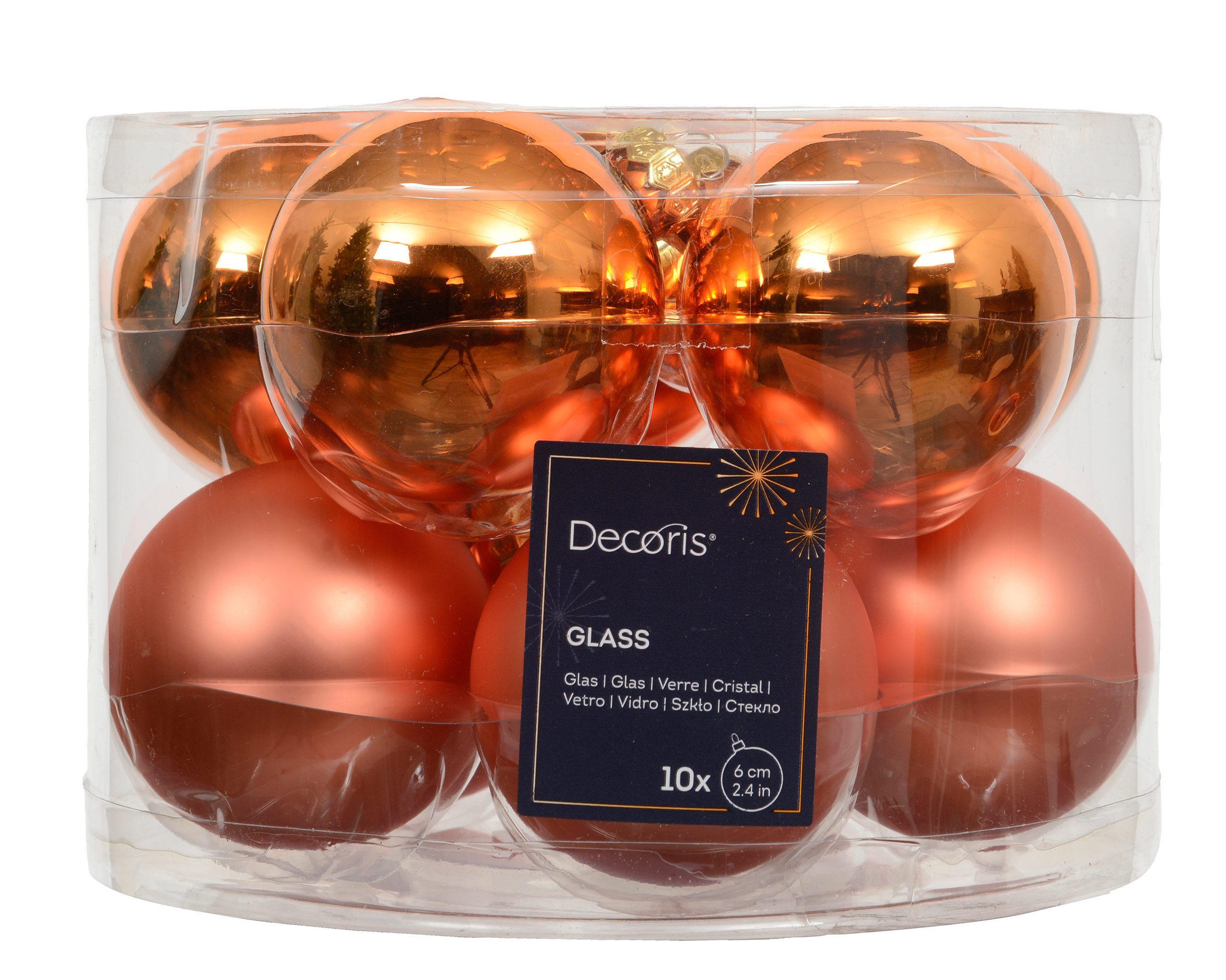 Kaemingk Weihnachtsbaumkugel, Weihnachtskugeln Glas 6cm x 10 Stück - Warmorange