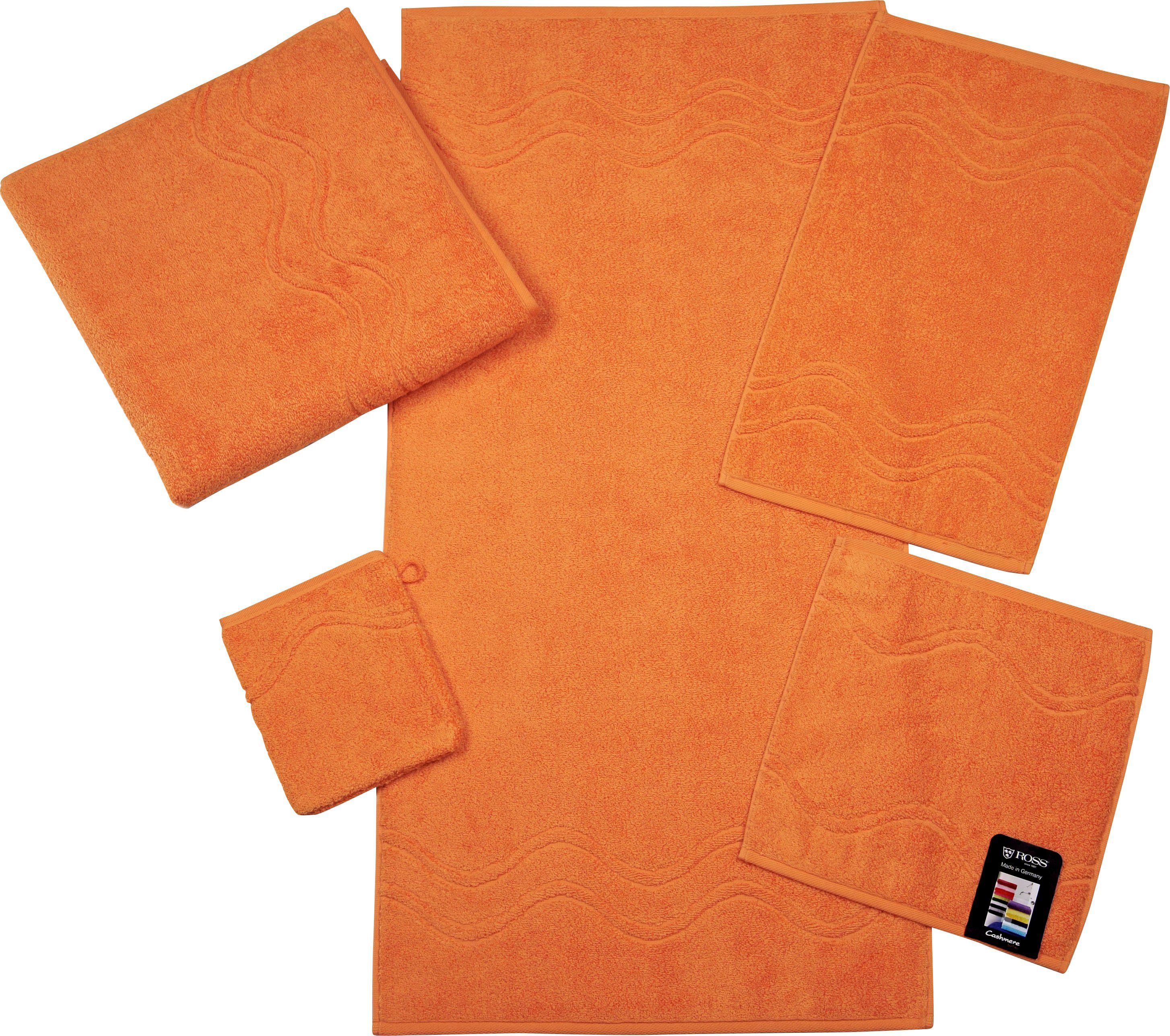 ROSS Handtuch Cashmere, Frottier mit (2-St), Wellenbordüre orange