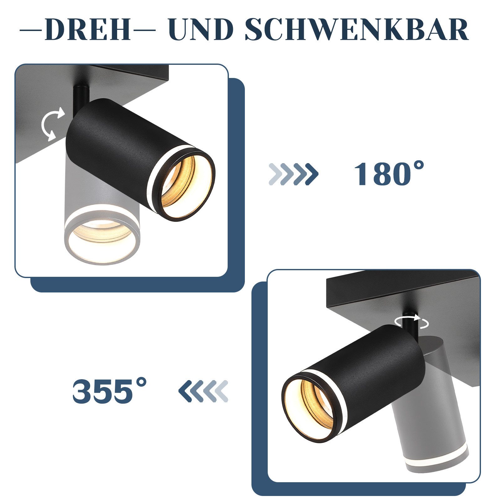 ZMH Deckenstrahler 4 Flammig Schwarz/Weiß Deckenlampe Metall GU10 für Schla günstig online kaufen