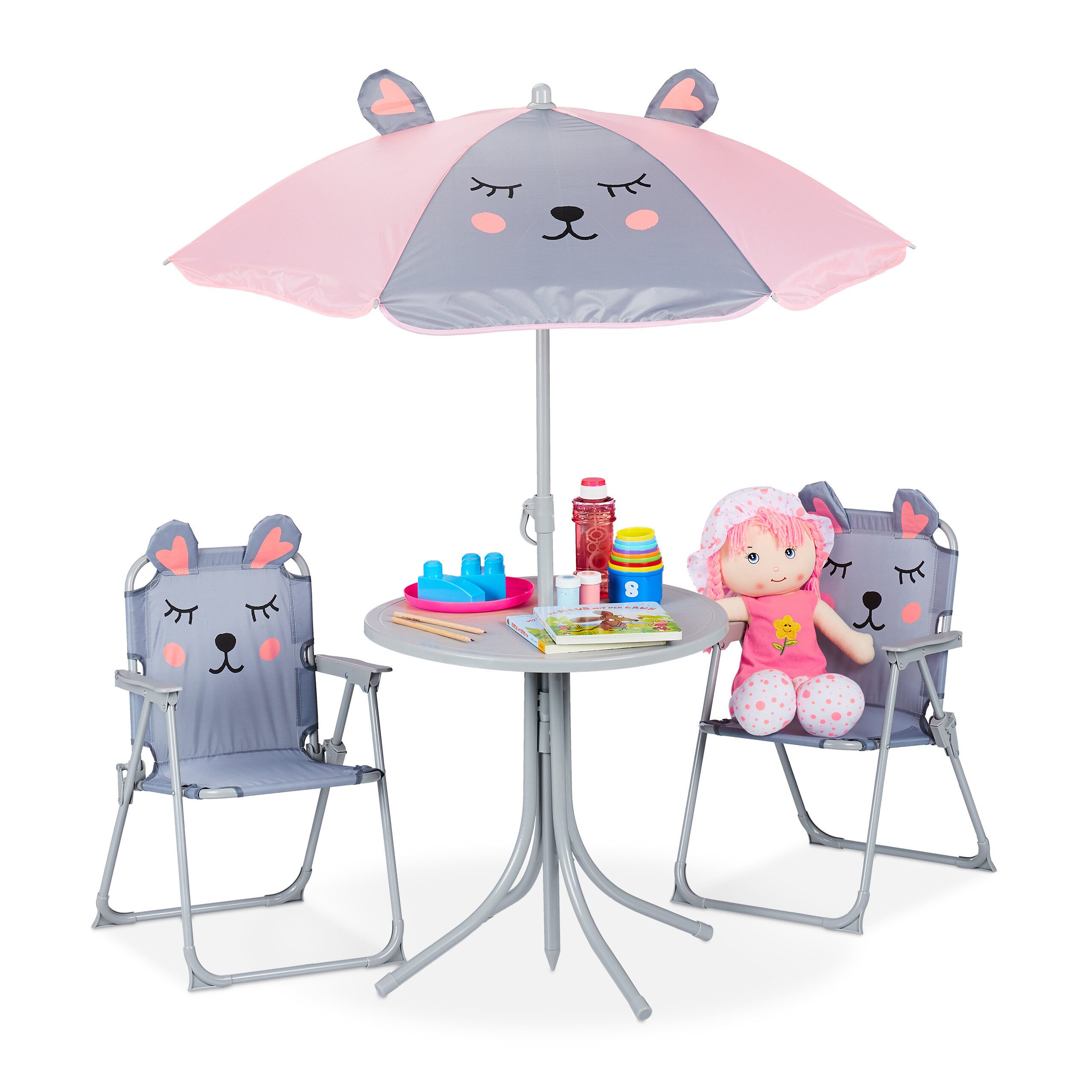 relaxdays Garten-Kindersitzgruppe Camping Kindersitzgruppe mit Schirm, Maus günstig online kaufen