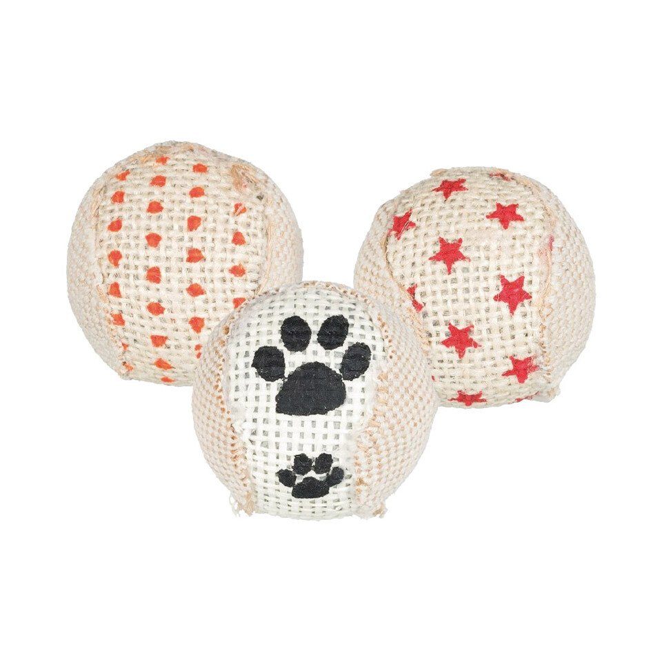 TRIXIE Tierkuscheltier Katzenspielzeug Set Rasselbälle, Jute