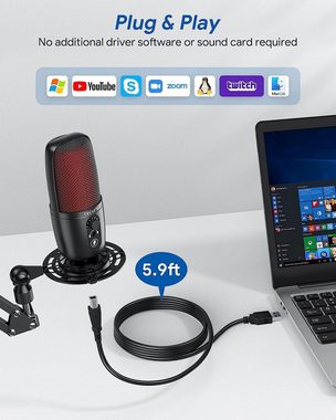 TECURS Mikrofon, mit Arm für Aufnahme, Podcasts, Streaming Gaming PC, Laptop, Mac, PS4