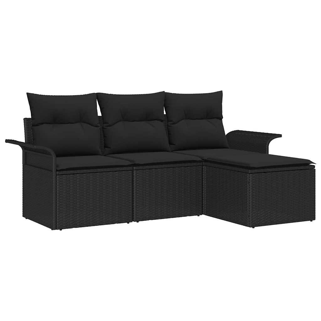 vidaXL Loungesofa Sofa Set 4 stk. 4-Sitzanzahl Schwarz Poly-Rattan, 4 Teile