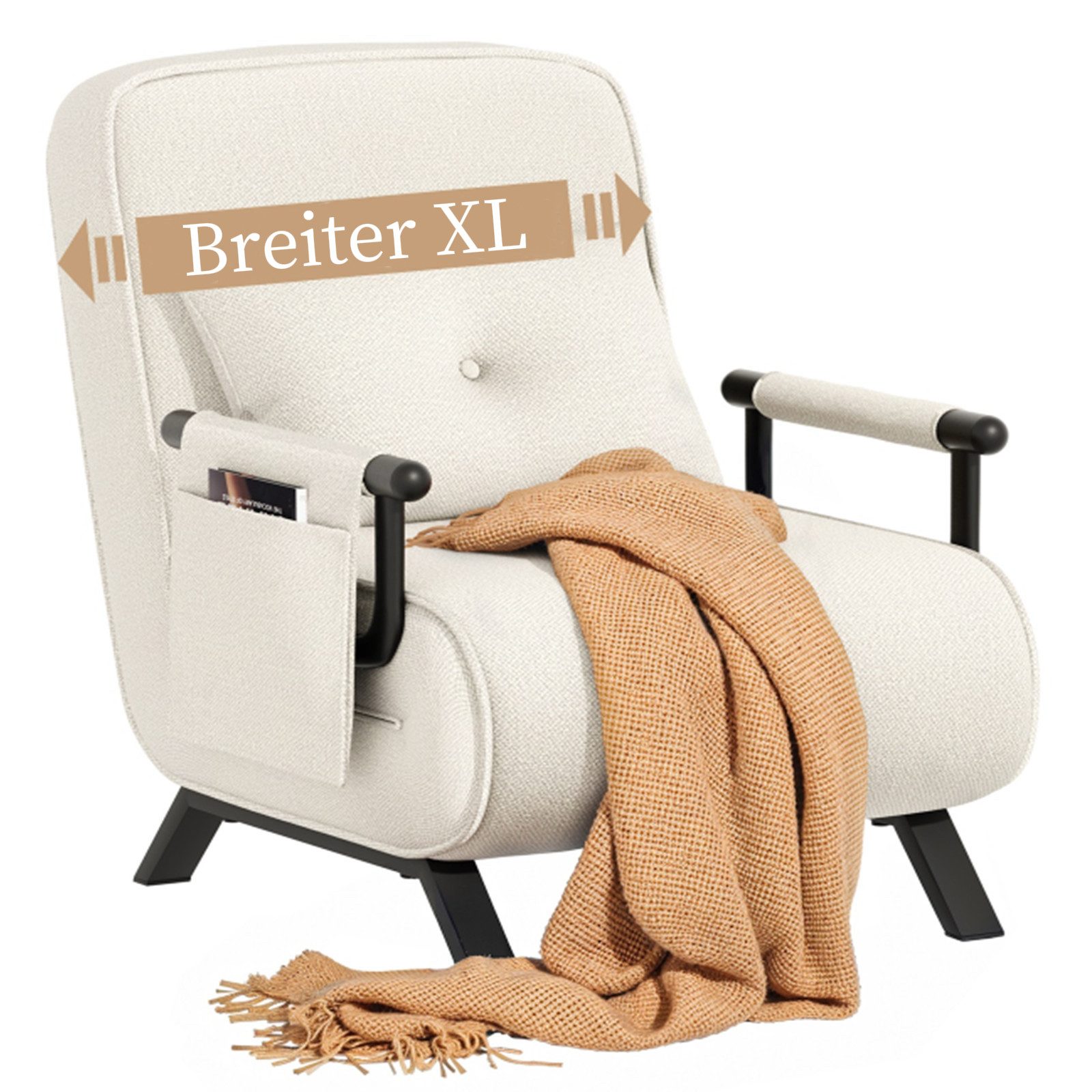 YOUDENOVA Schlafsofa Udpatio Schlafsessel mit Bettfunktion, Leinen Dunkelgrau,190 x 64 cm, 1 Teile, mit praktischer Ausstattung (Klapp & Seitentaschen)