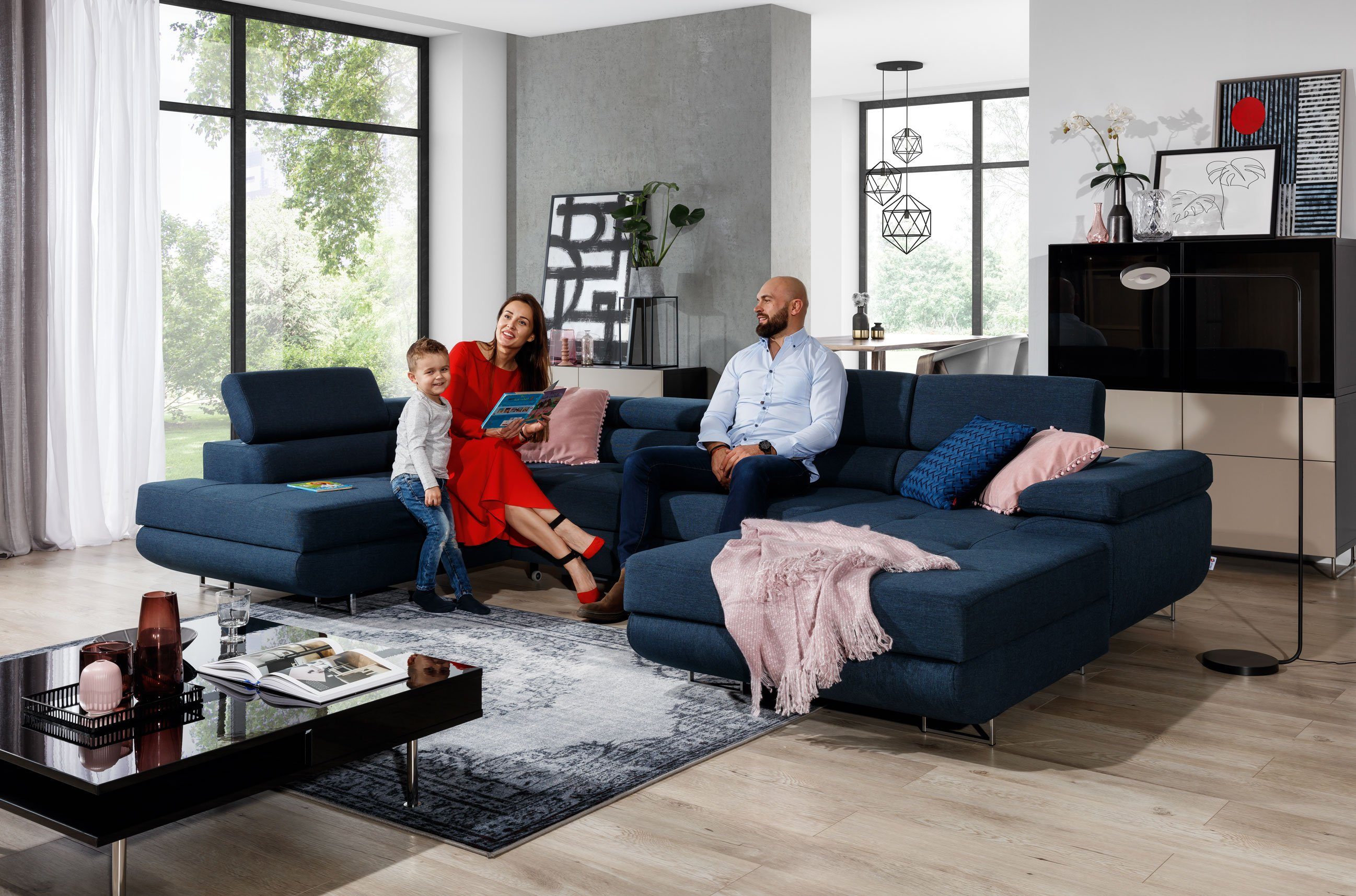 Best for Home Ecksofa Rodrigo, 91 verstellbaren mit Bettfunktion, und Kopfstützen Bettkasten Omega