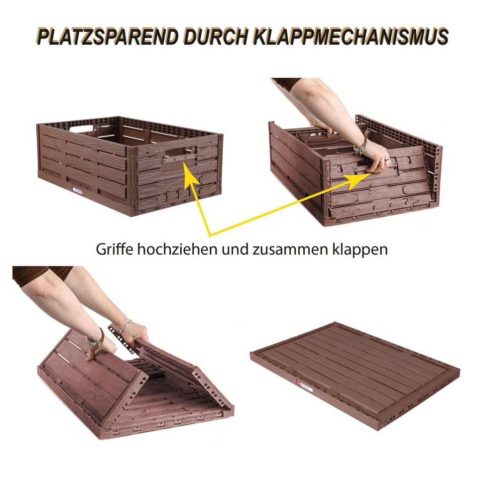 Bestlivings Klappbox Einkaufskorb in Holzoptik, 15 l, Stabile Stapelbare  Lagerkiste - Faltbare Einkaufsbox - Klappkiste