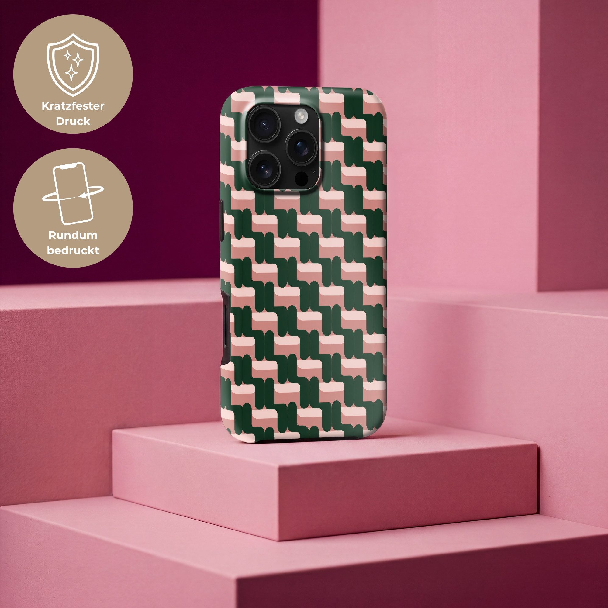 OnlyWow Handyhülle Magsafe für Apple iPhone 16 Pro Zopfmuster - Grün - Rosa - Geometrisch, Handy Case, Hardcase, Stoßfest, Bumper Case