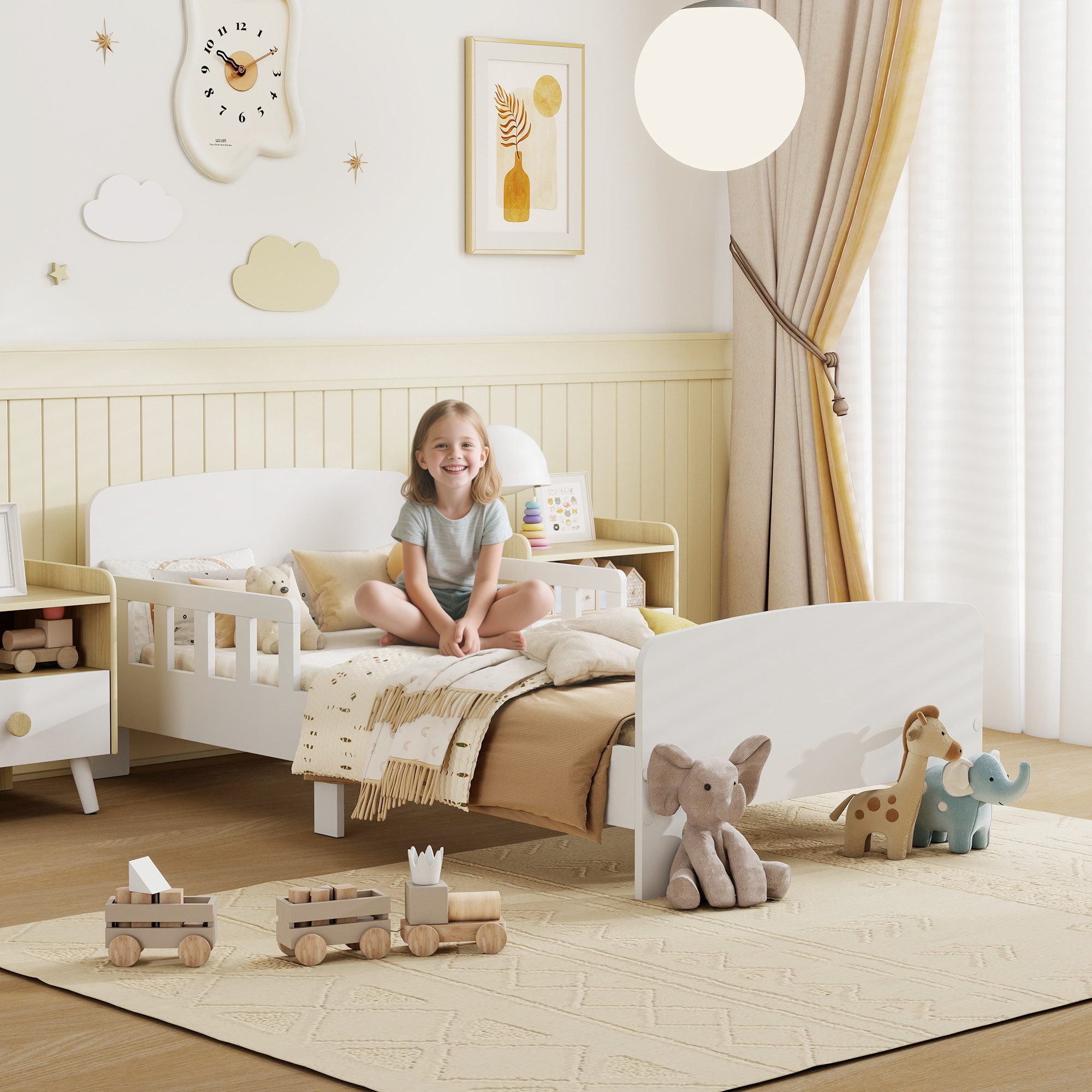 furnicato Babybett 143,5 x 74,2 x 54 cm, Weiß, MDF, mit Sicherheitsschienen, 1-tlg., Sicheres Kleinkinderbett mit Schutzgittern für dein Kinderzimmer