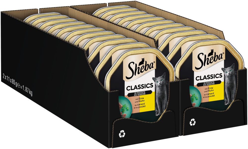 Sheba SHEBA® Schale Classics in Pastete mit Ente und Huhn 2 x 11 x 85g, Nassfutter für: Katze