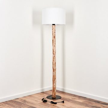 hofstein Stehlampe moderne Stehlampe aus Holz/Metall/Stoff in Natur/Schwarz/Weiß, ohne Leuchtmittel, mit rundem Schirm (38cm) u. Fußschalter, 1x E27, ohne Leuchtmittel