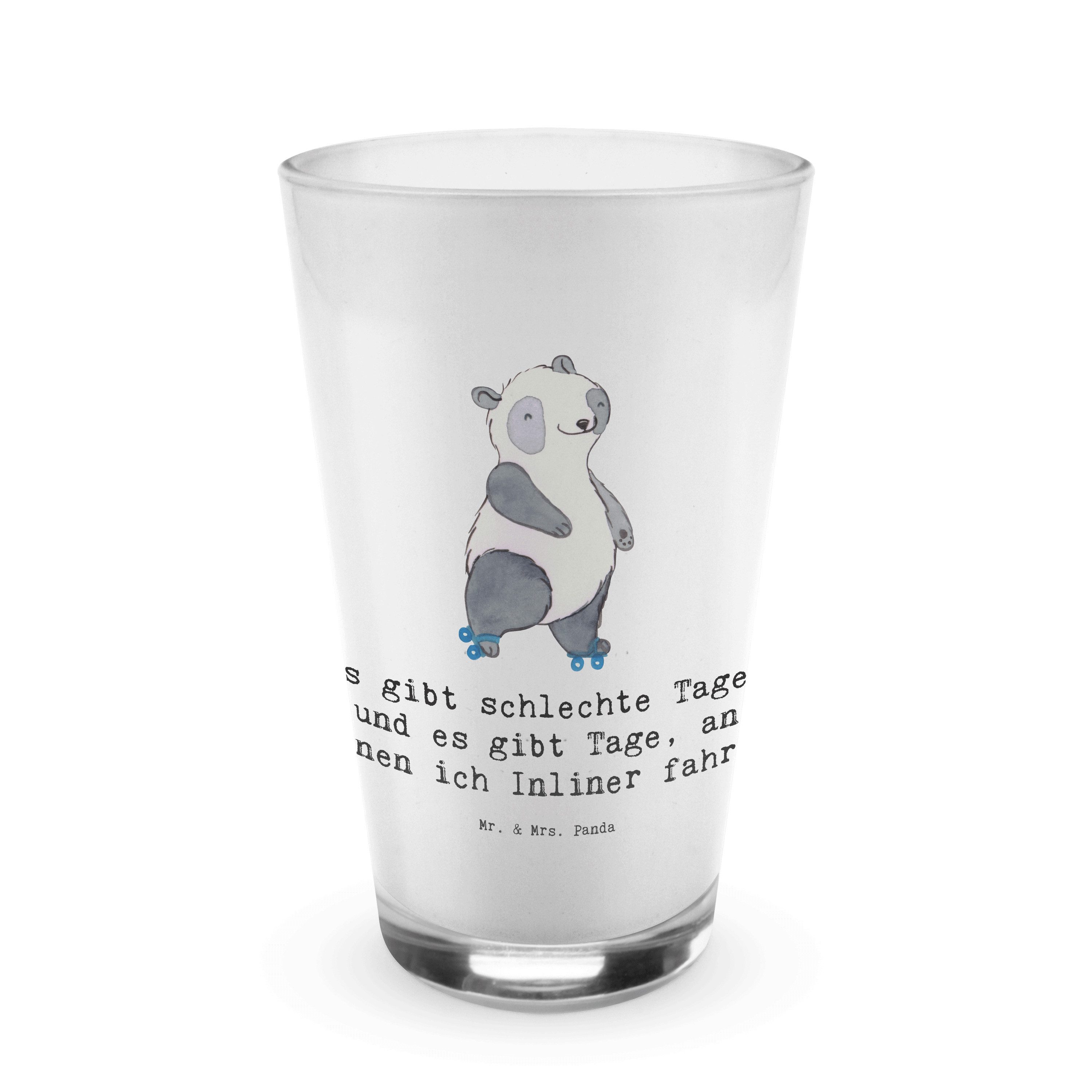 Mr. & Mrs. Panda Glas Panda Inliner fahren - Transparent - Geschenk, Latte Macchiato, Danke, Premium Glas, Fröhliche Motive