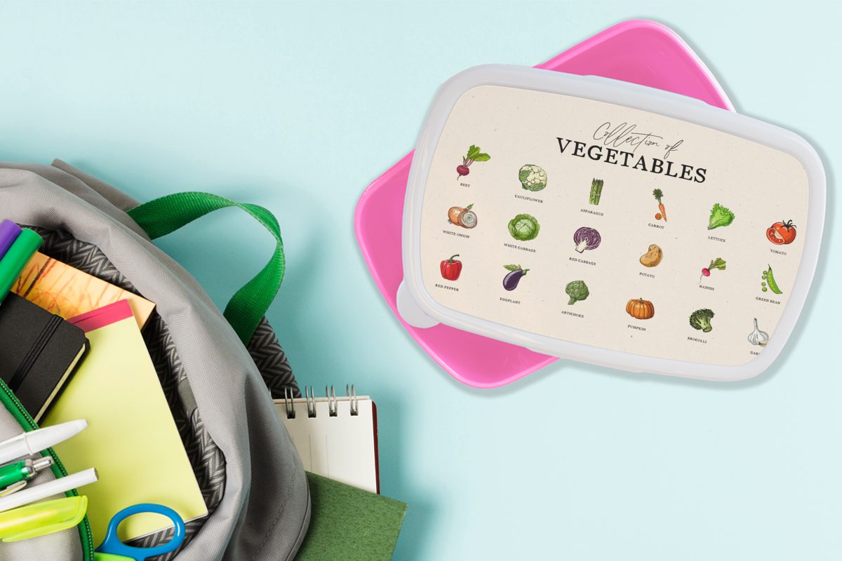 Lebensmittel, Kinder, Brotdose - Snackbox, für Brotbox MuchoWow rosa Lunchbox Kunststoff, Küche Mädchen, Erwachsene, - Kunststoff Gemüse (2-tlg),