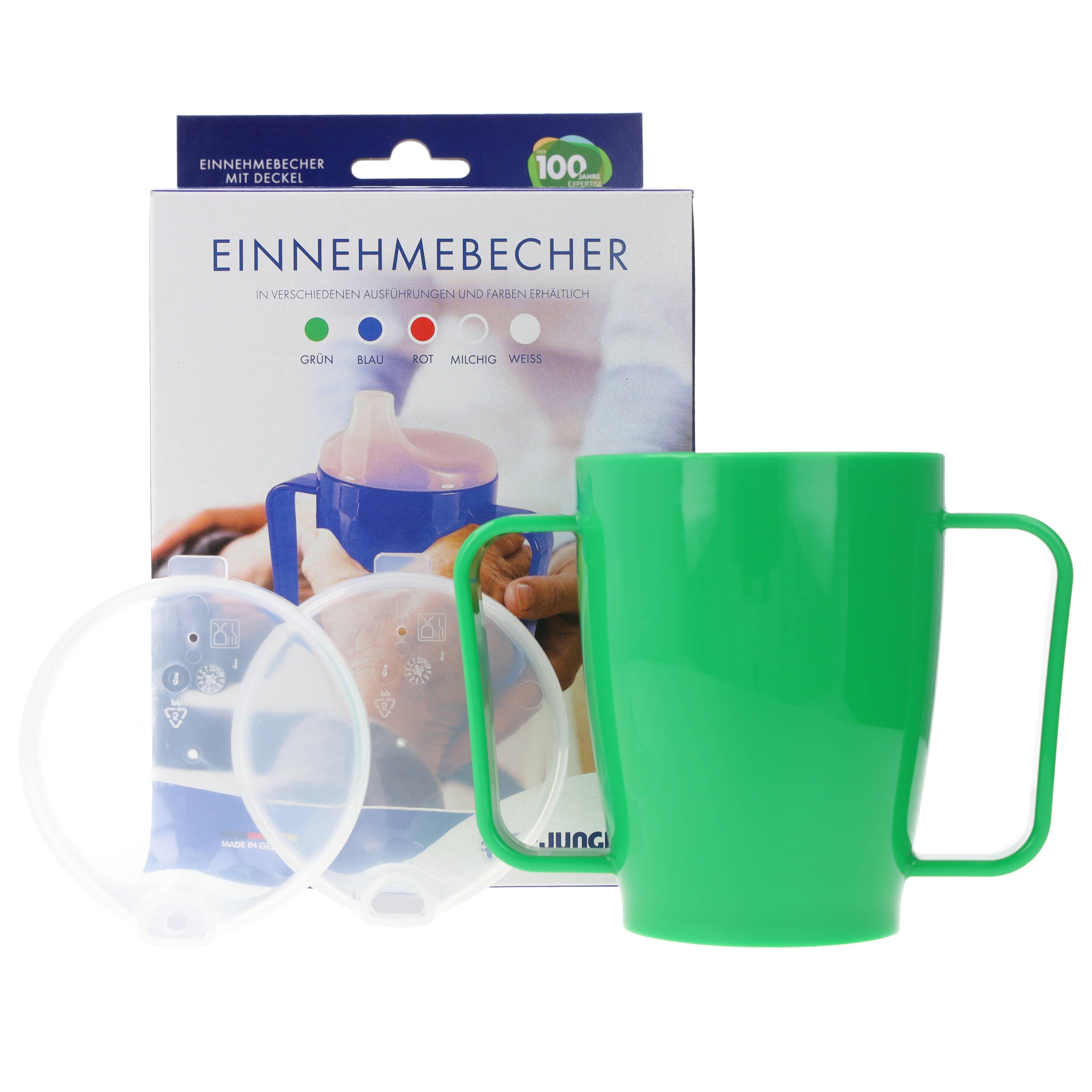 Dr. Junghans Medical GmbH Schnabelbecher Dr.Junghans Schnabelbecher 2 Griffe, 2 Deckel, grün, Polypropylen, 2 Deckel mit 4mm / 12mm Öffnungen