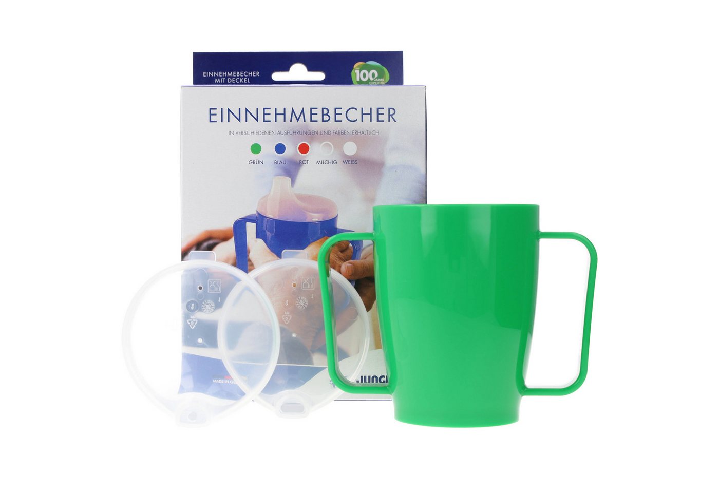 Dr. Junghans Medical GmbH Schnabelbecher Dr.Junghans Schnabelbecher 2 Griffe, 2 Deckel, grün, Polypropylen, 2 Deckel mit 4mm / 12mm Öffnungen