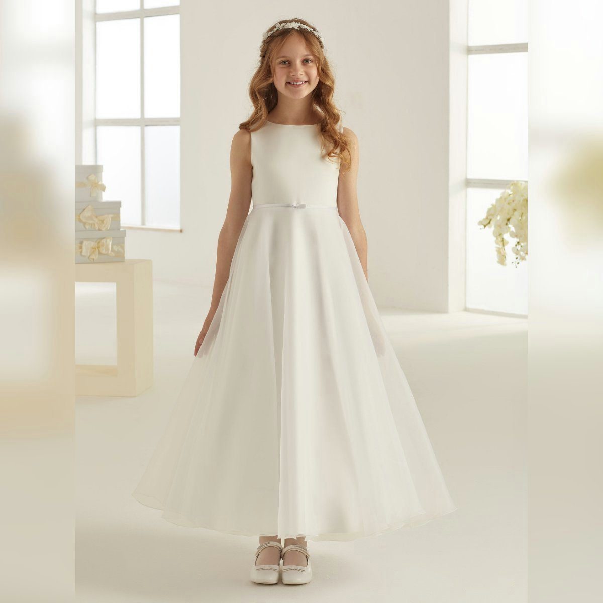 Partykleid Kommunionkleid ME1900 Weiß, Ivory Bianco Evento Blumenmädchenkleid