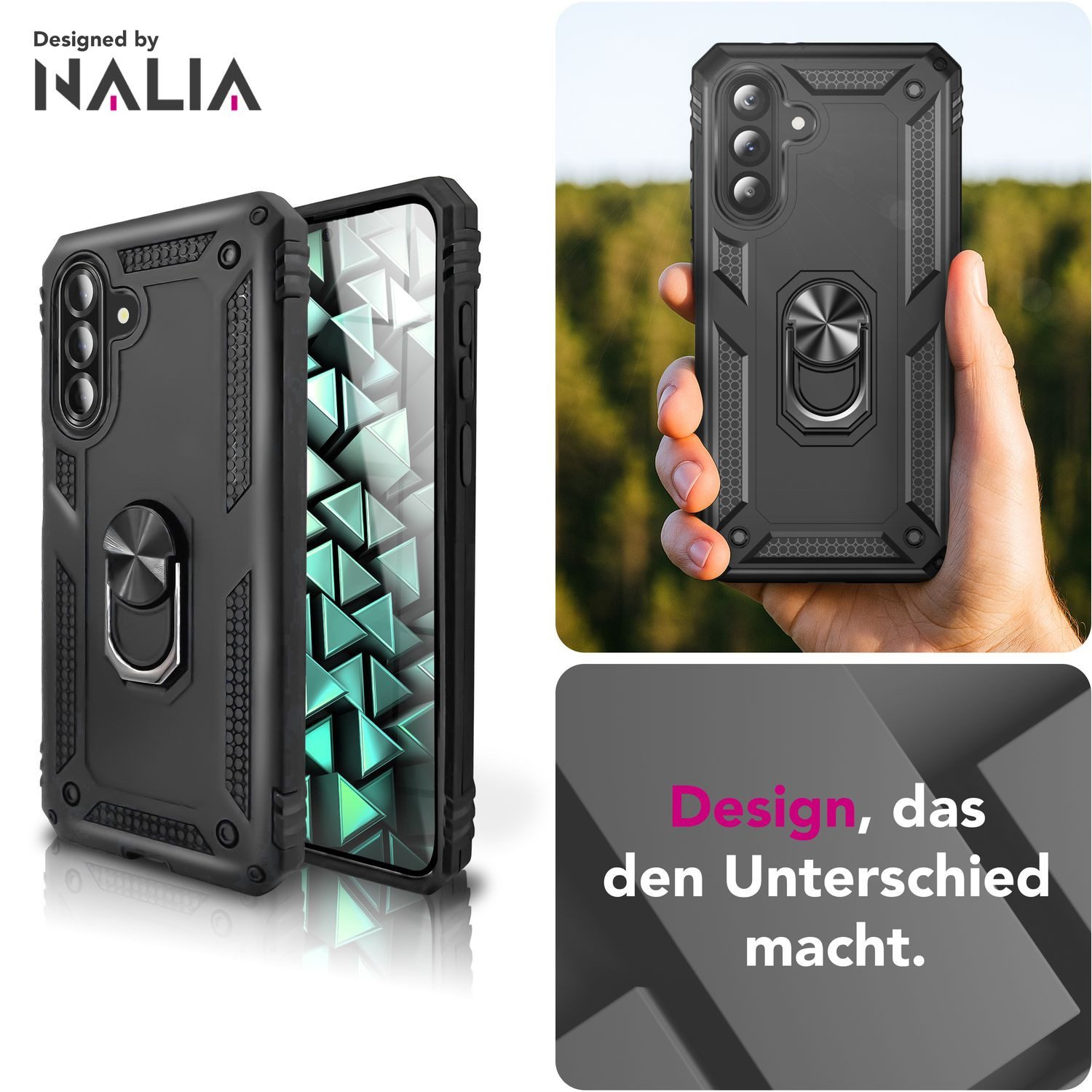 Nalia Smartphone-Hülle Samsung Galaxy A56 17 cm (6,7 Zoll), Military Style / 360° Dreh Ring / Ständer / Fallschutz Cover / Robust – Bild 4 von 5
