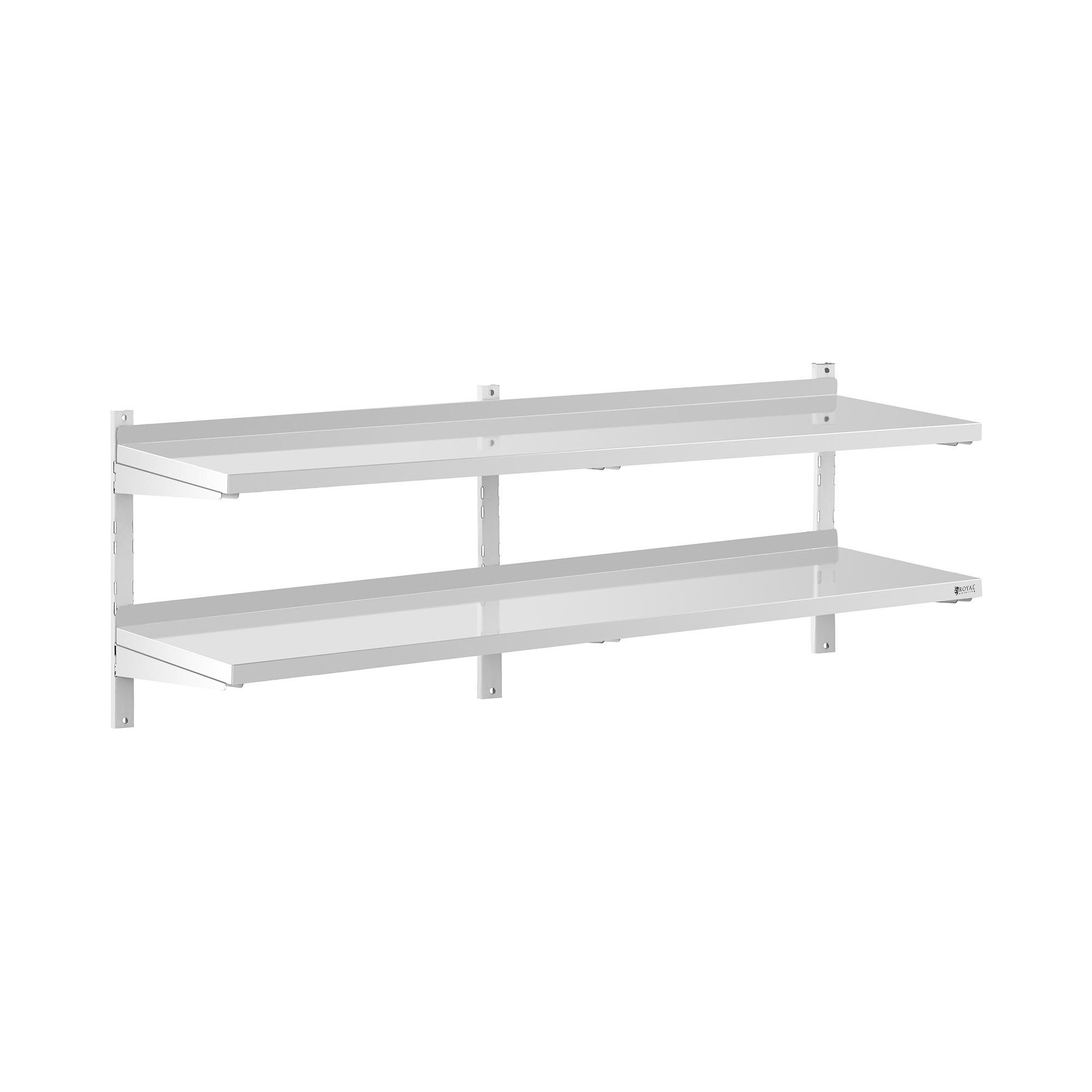 Royal Catering Hängeregal 180 x 40 cm Wandbord Doppel Wandregal Edelstahl Regal 2 Ablagen, verschiedene Größen