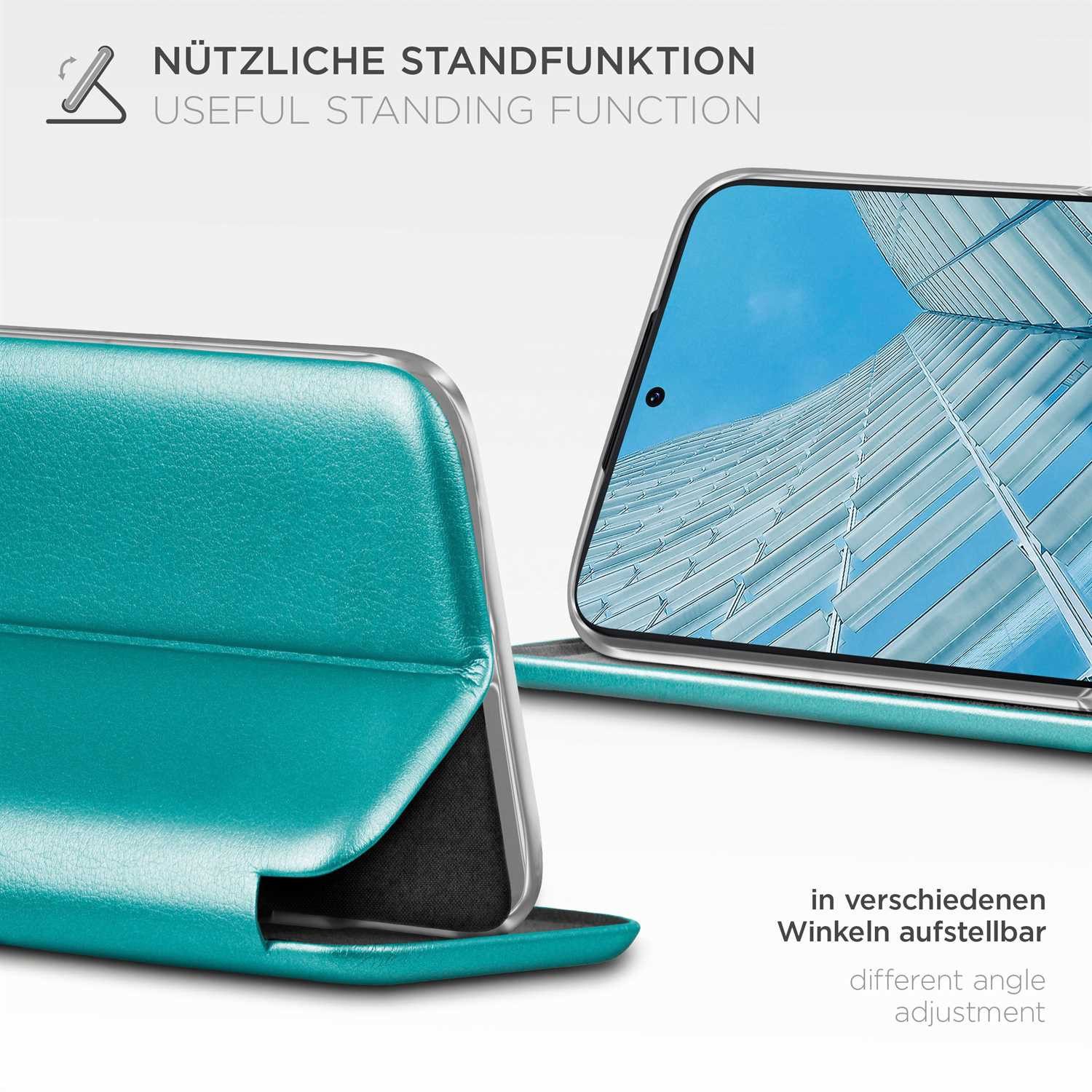 ONEFLOW Handyhülle für Samsung Galaxy S22 Plus Premium Hülle Business Cover Blau 6,55 Zoll, 360 Grad Schutzhülle Flip Case Etui Klapphülle Dünn Leder Handy Tasche