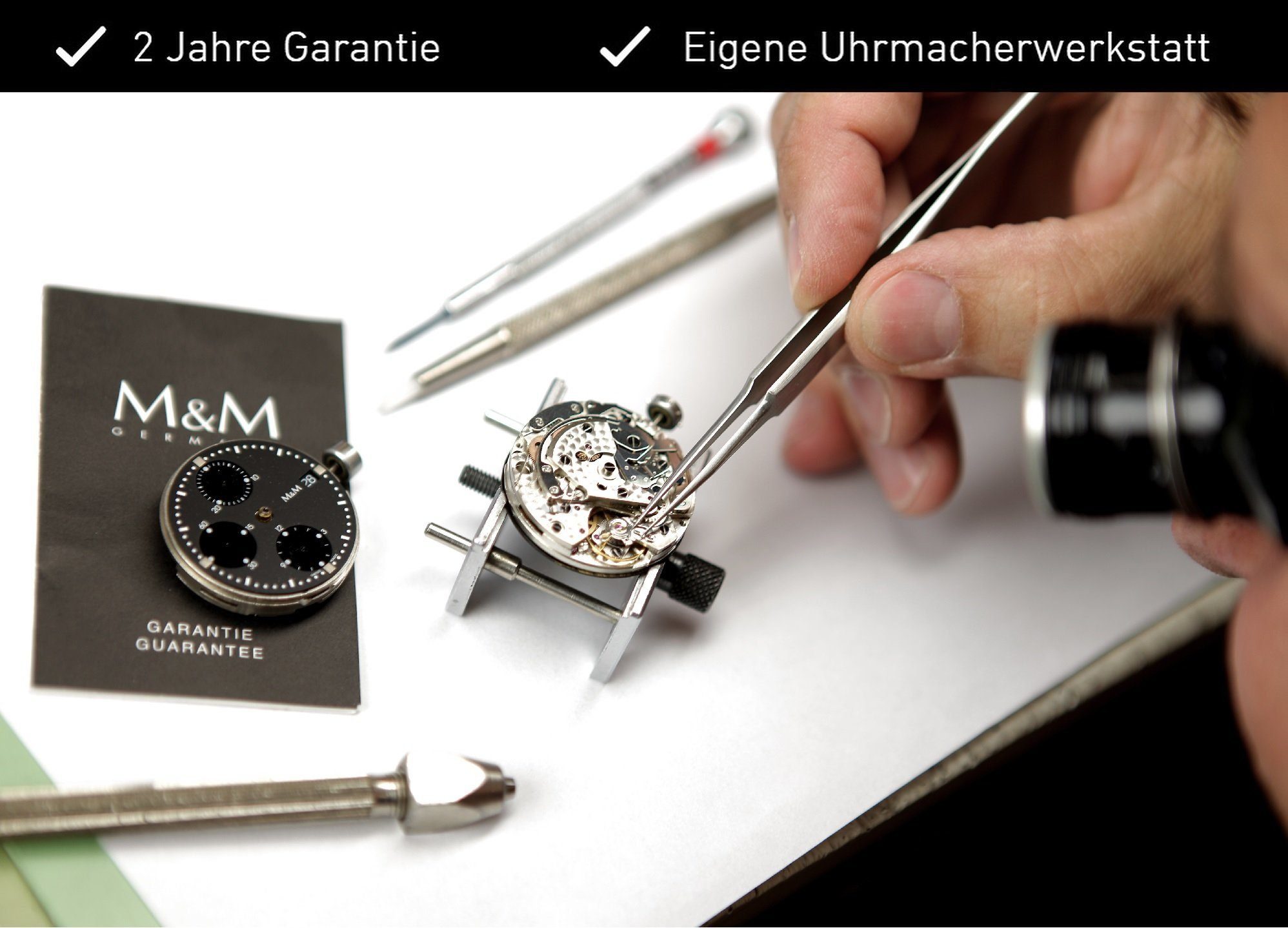 Uhr, rund Quarzuhr M&M schwarz deutsche Manufaktur, Numbers, Etui Analoguhr (1-tlg), Armbanduhr Lederarmband Lederarmband, edles mit Designer inkl.