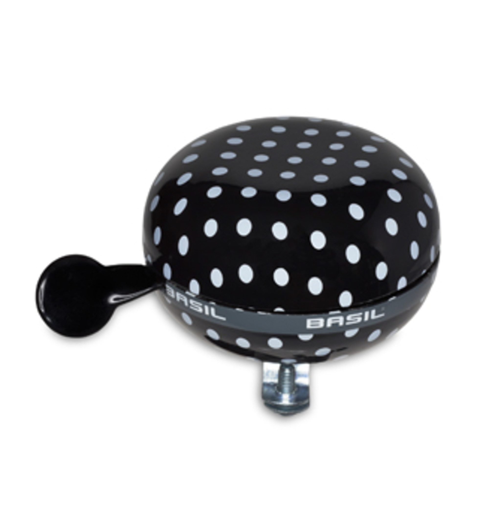 Basil Fahrradklingel Glocke Ding Dong Polkadot, schwarz mit weißen Punkten