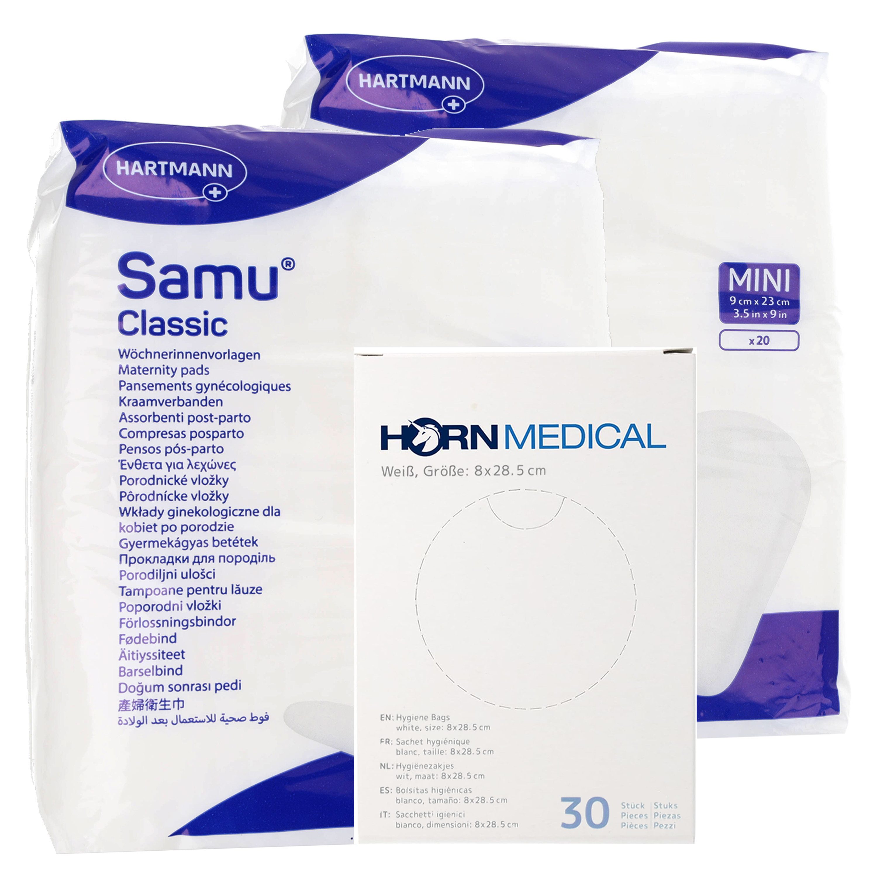 Horn Medical Binden Horn Medical Samu Classic Set 2x MINI mit Hygienebeutel, Mini, Mini Gr., 40-St., Wöchnerinnen-Vorlagen